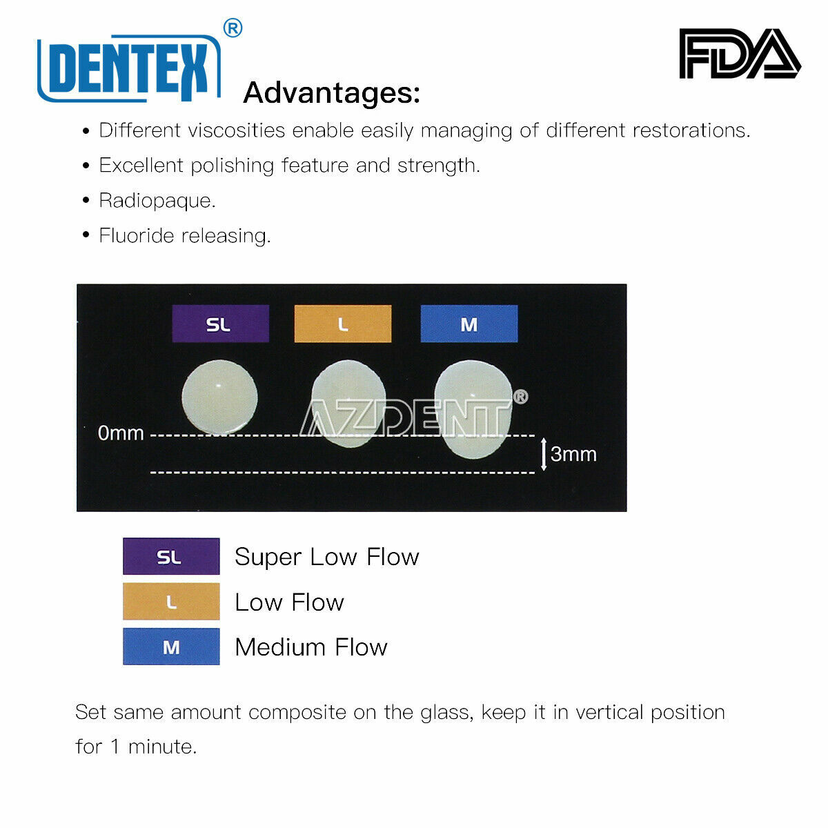 US Dentex Dental Flowable Light Cure Composite Resin Medium/Low Flow A1 A2 A3