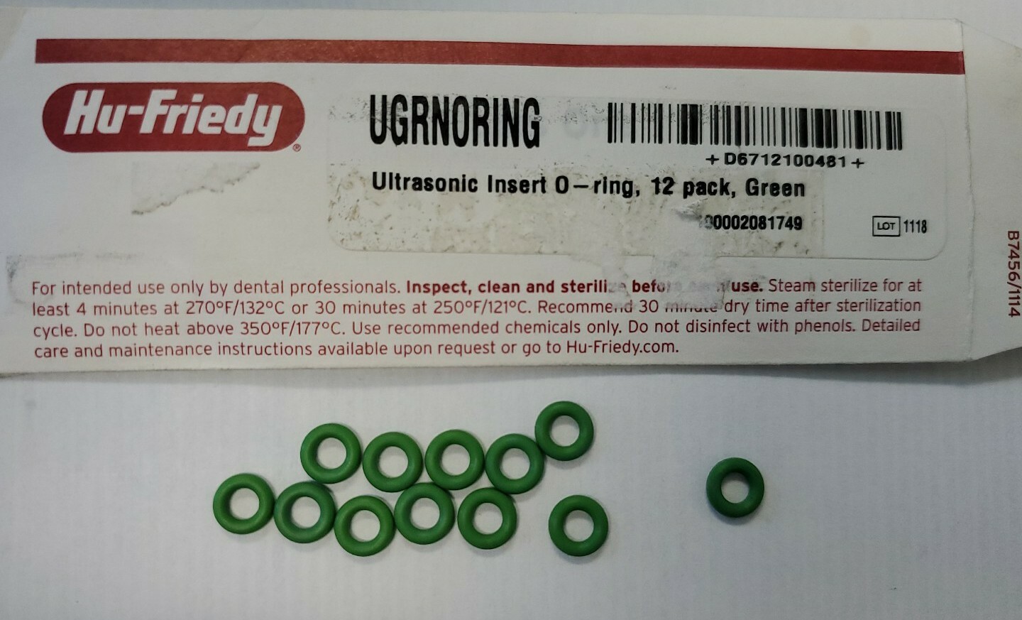 Hu-Friedy Dental Cavitron O-RINGS GREEN 12 Pcs/Bag Ultrasonic Insert Rings