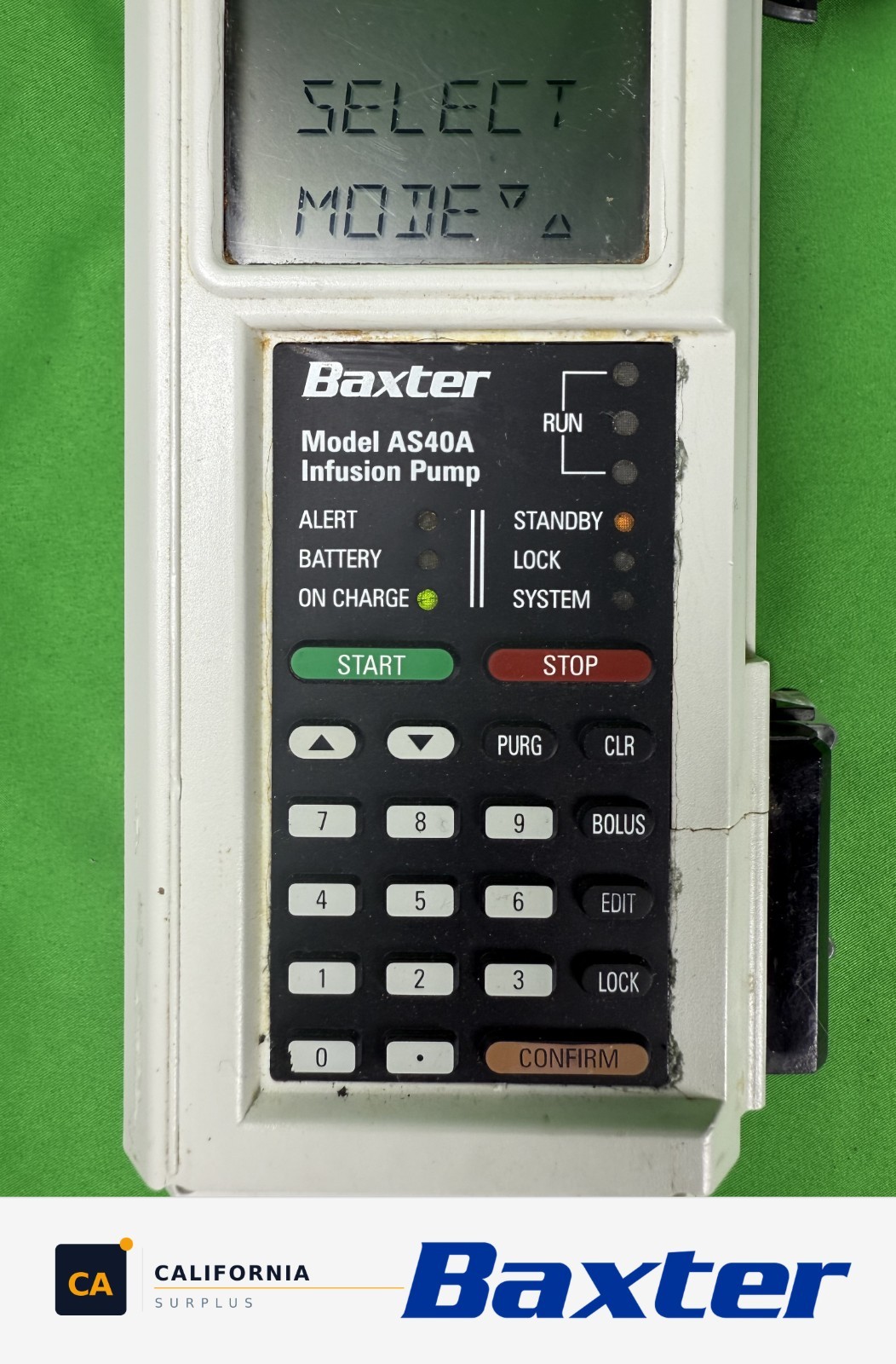 Baxter AS40A Infusion Pump w/ Power Adapter & Pole Clamp