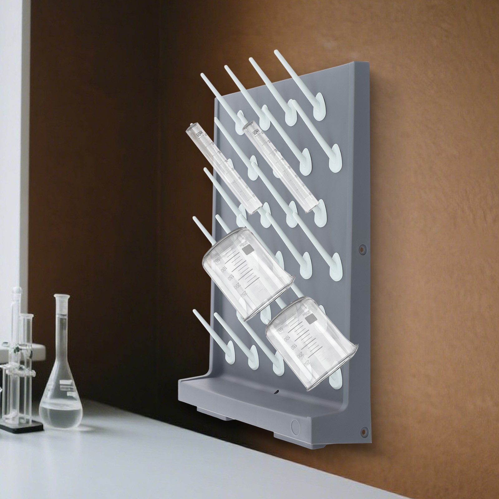 2PCs Lab Supply Wall Desk Drying Rack 52 pegs/27 Pegs Cleaning Equipment Grey PP
