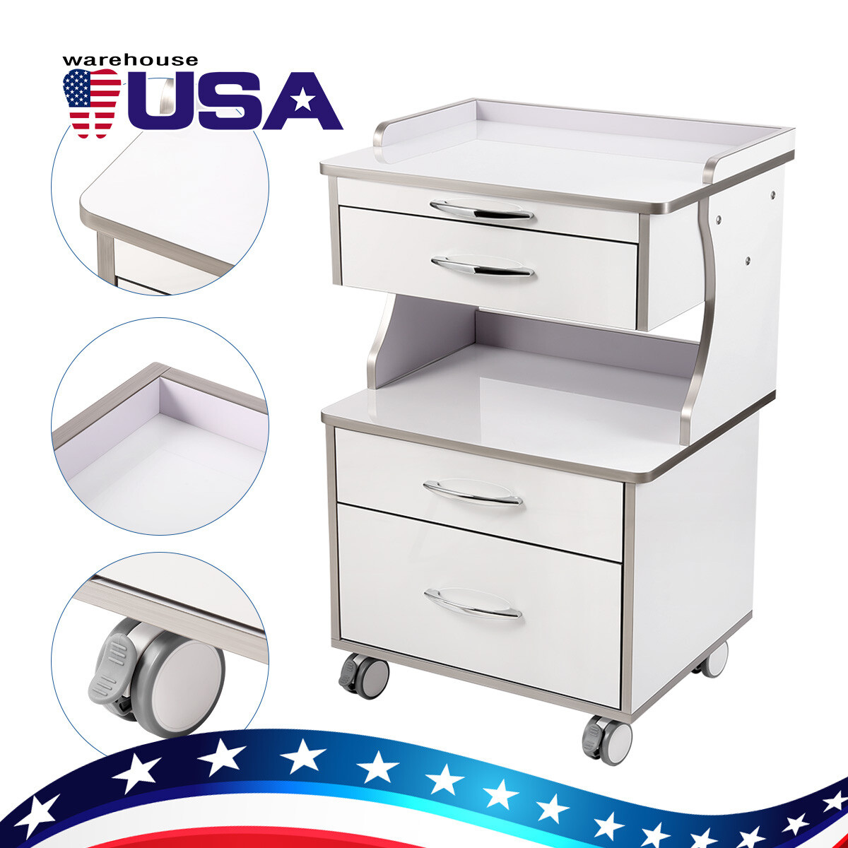 Dental Mobile Delivery Unit Suction Air Compressor 4Hole /Cabinet Trolley Cart