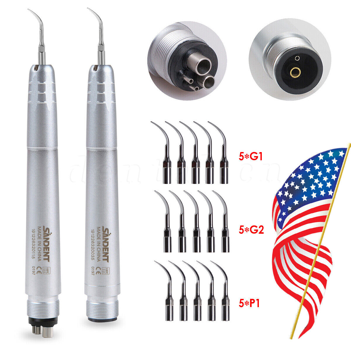 USA Dental Ultrasonic Air Perio Scaler Handpiece Hygienist 2 4 Holes with 3 Tips
