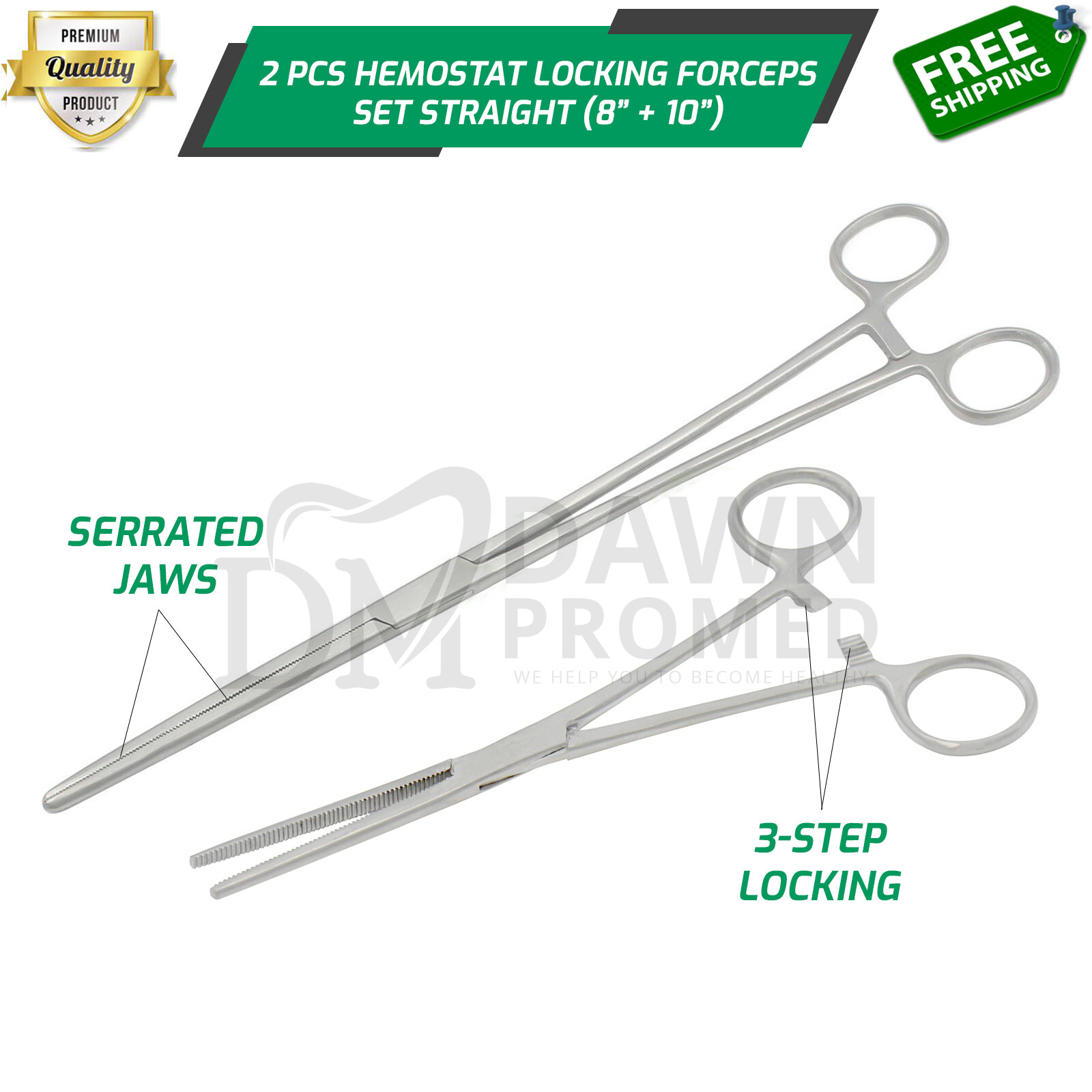 2Pcs Set 8″ + 10″ Straight Hemostat Forceps Locking Clamp Fishing Plier German G