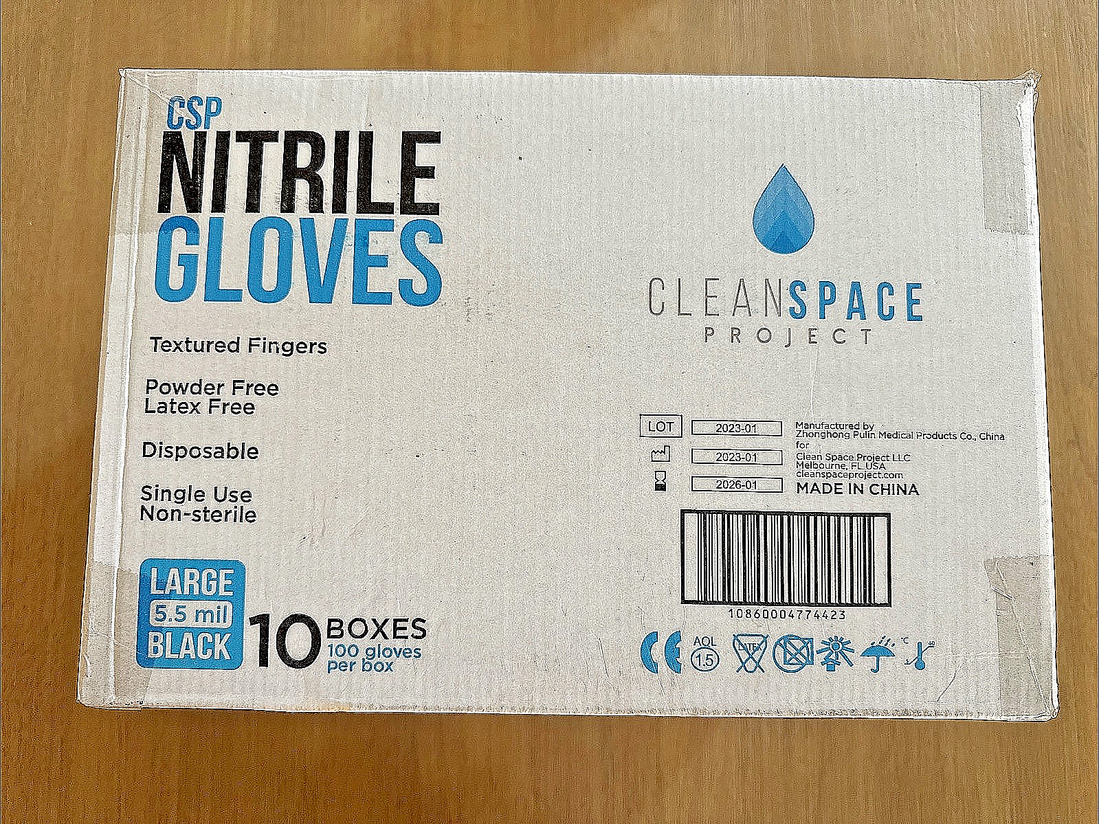 5.5 Mil Blk Nitrile gloves, 1-Lrg Case of 1000 Textured Fingers, Latex Free