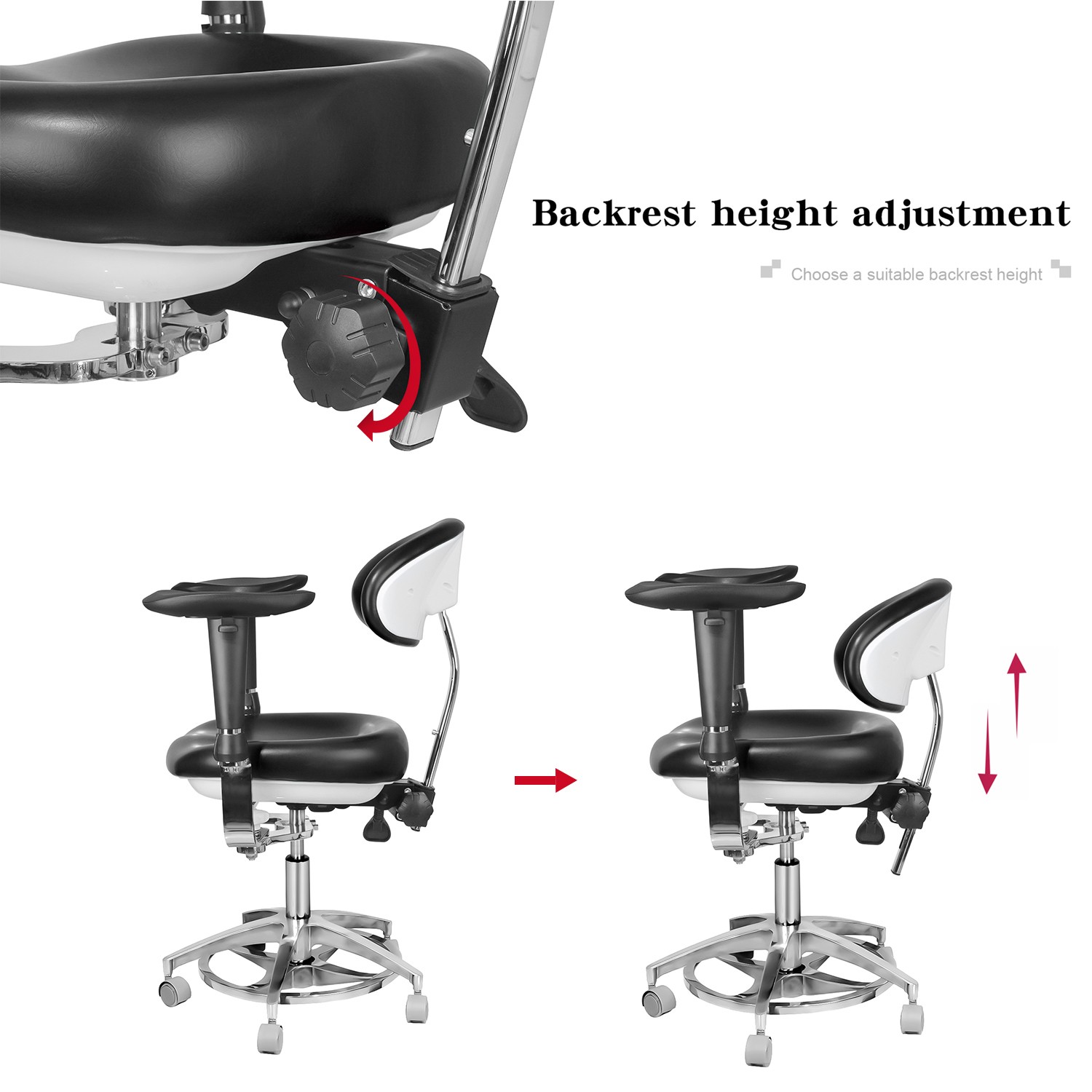 Imported PU Leather Dental 360° Mobile Dynamic Adjustable Chair with Armrest USA