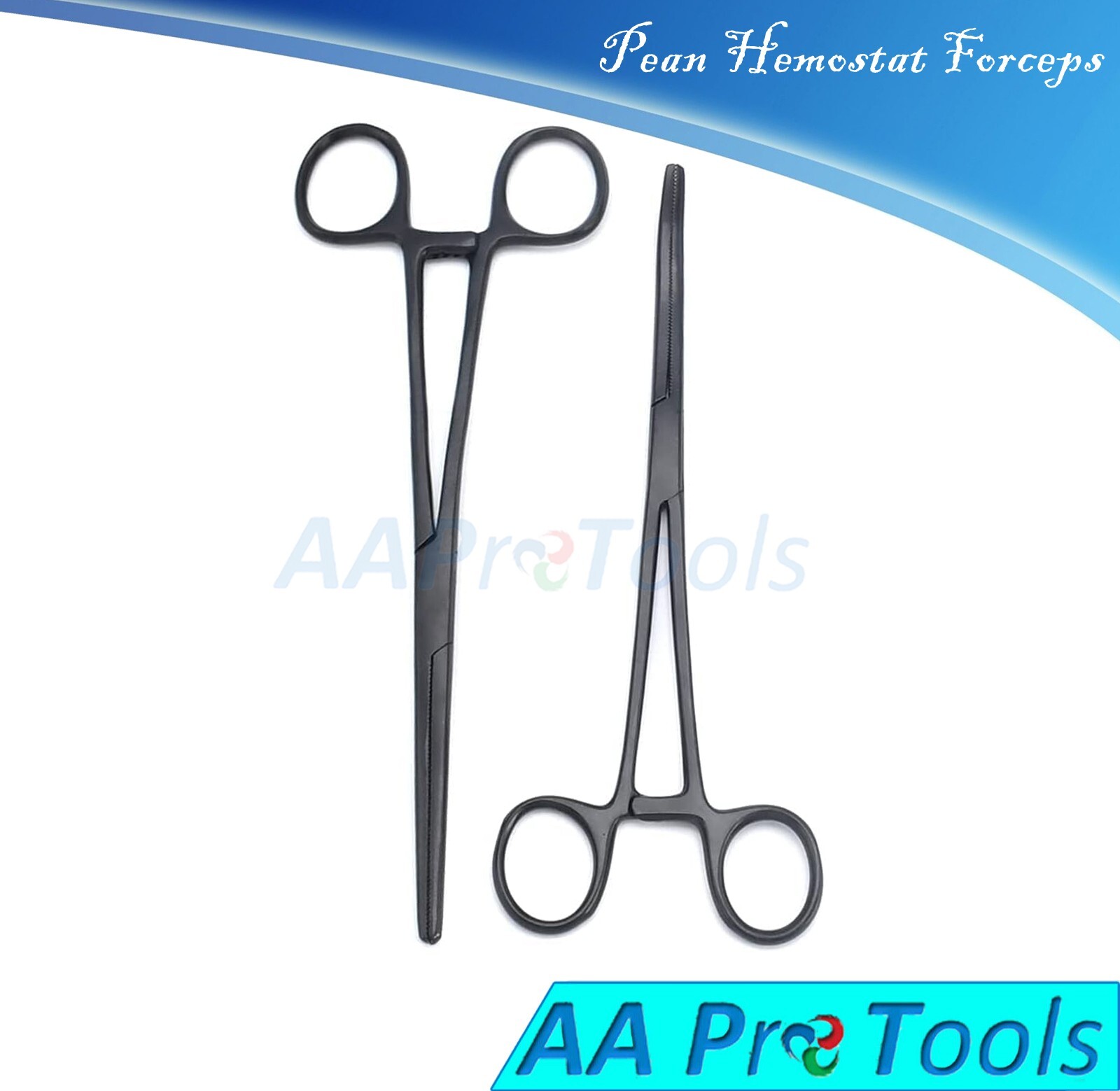 Set Of 2 8″ Long Black Coated Straight & Curved Hemostat Forceps Locking Tweezer