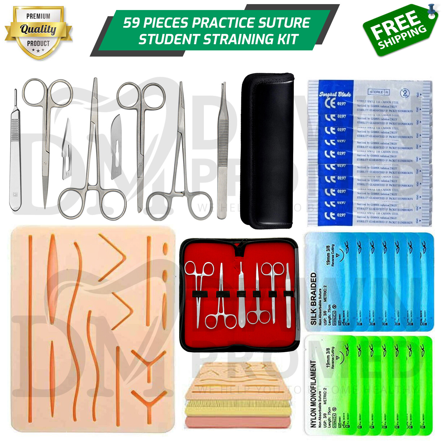 59 Pieces Practice Suture Kit With Pad Veterinary Student Training German Grade