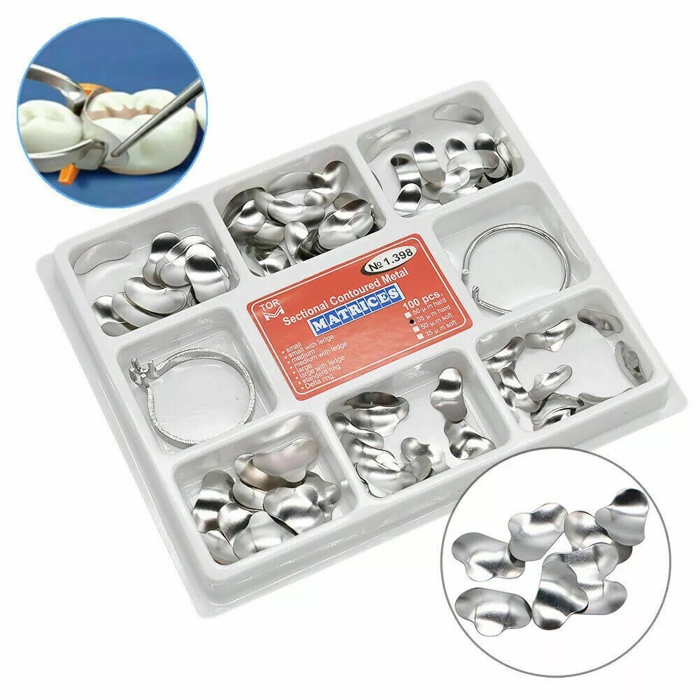 100pcs TOR VM Dental Matrix Bands Sectional Contoured Matrices Wedges No1.398