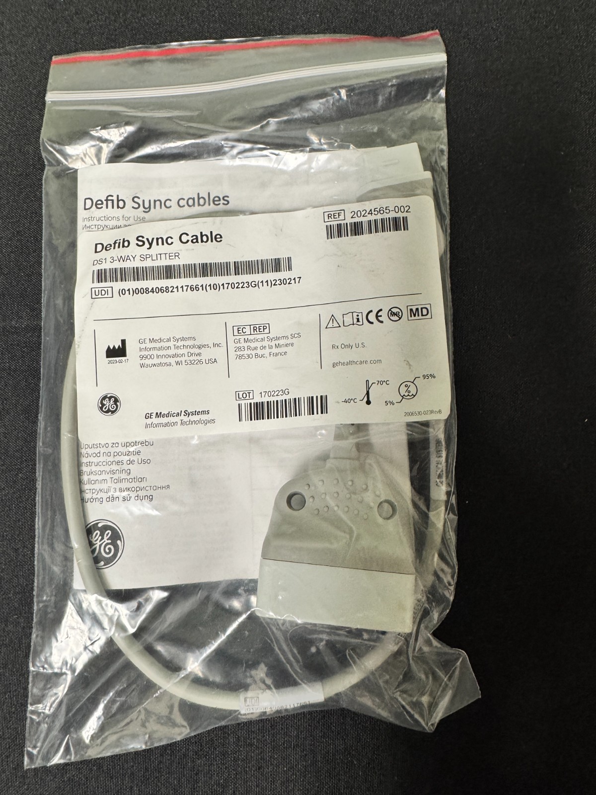 GE MEDICAL REF 2024565-002, Defib Sync Cable DS1 3-Way Splitter NEW in Packaging
