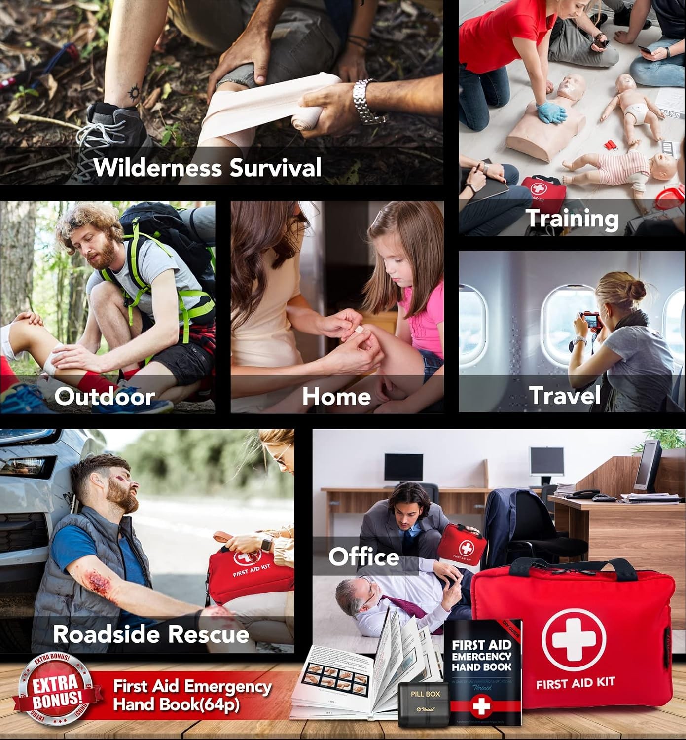 330 Pc First Aid Kit, Waterproof Trauma Bag for Home, Car, Outdoor