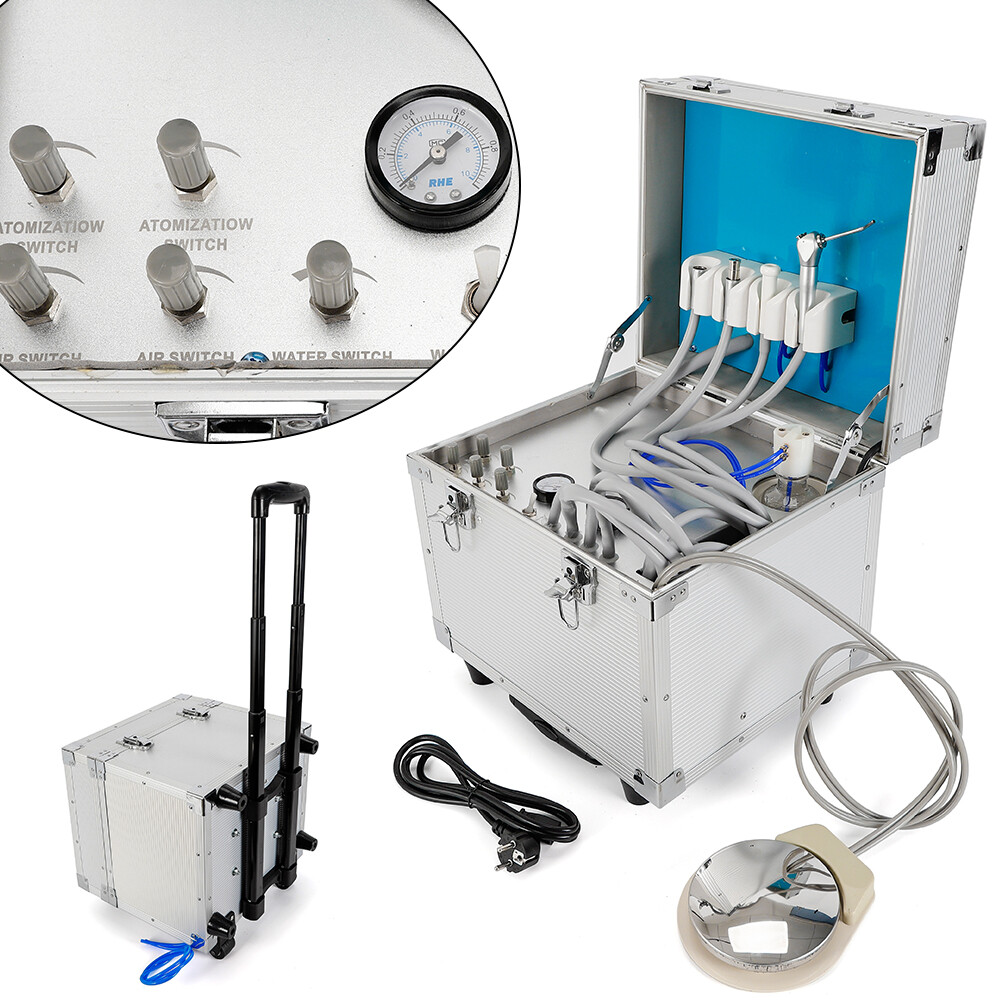 Dental Portable Mobile Delivery Unit Rolling Case Air Compressor Suction 4 Holes