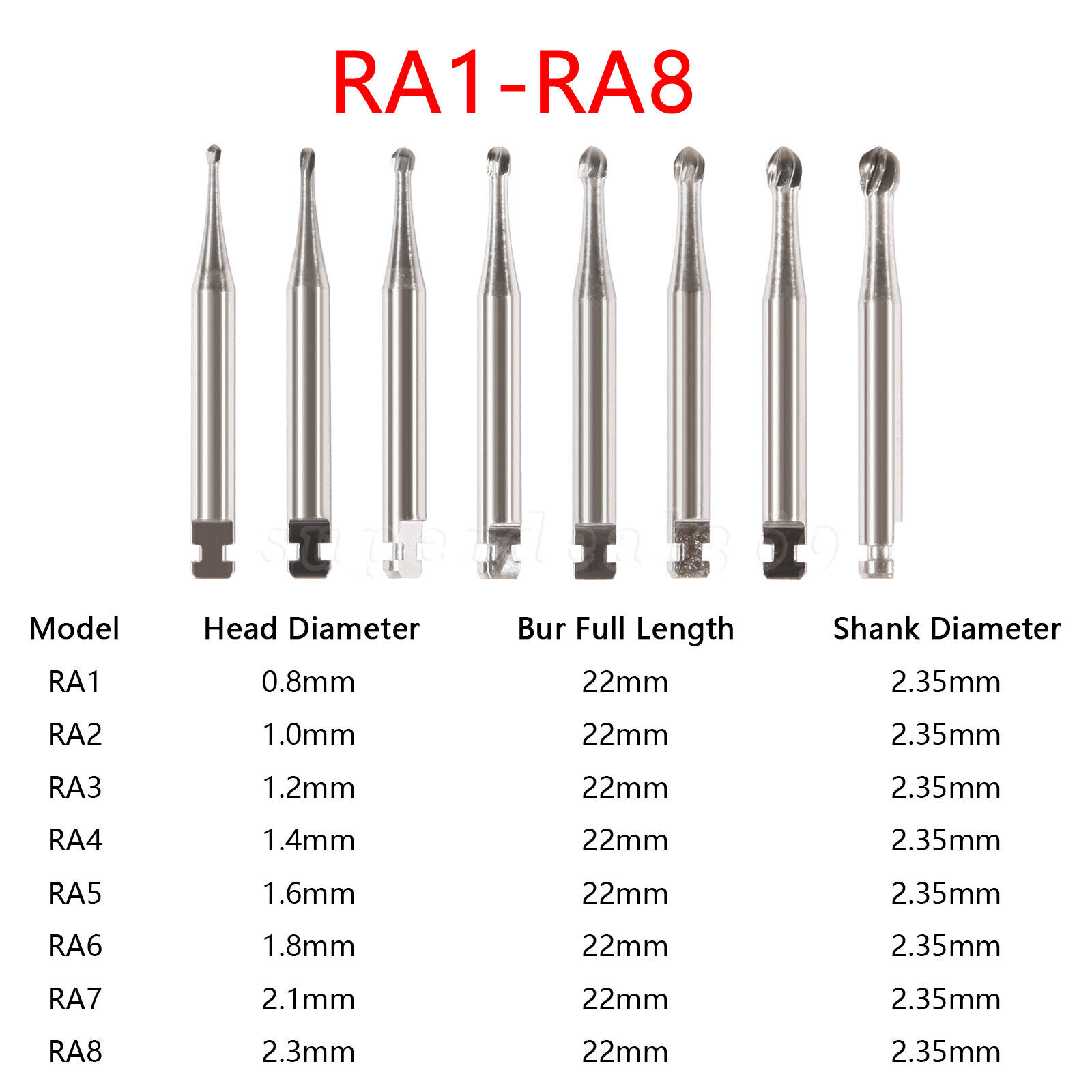 Dental RA #1-8 Round Carbide Bur for Slow Speed Latch Type #1-8 RA Burs OR