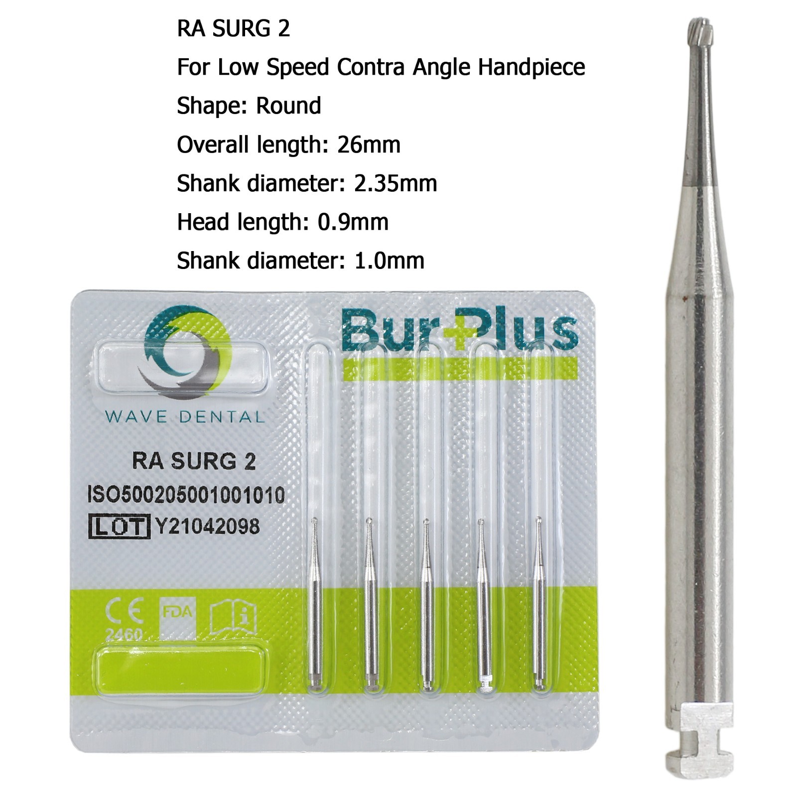 Wave Dental Surgical RA Round Burs Latch Slow Speed Long Carbide RA SURG 2 4 5 8
