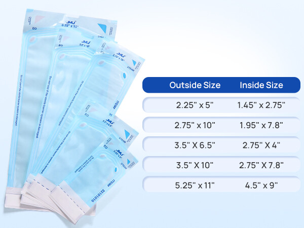 2000pcs/10Boxes JMU Self Sealing Sterilization Pouches Autoclave w/ Indicators