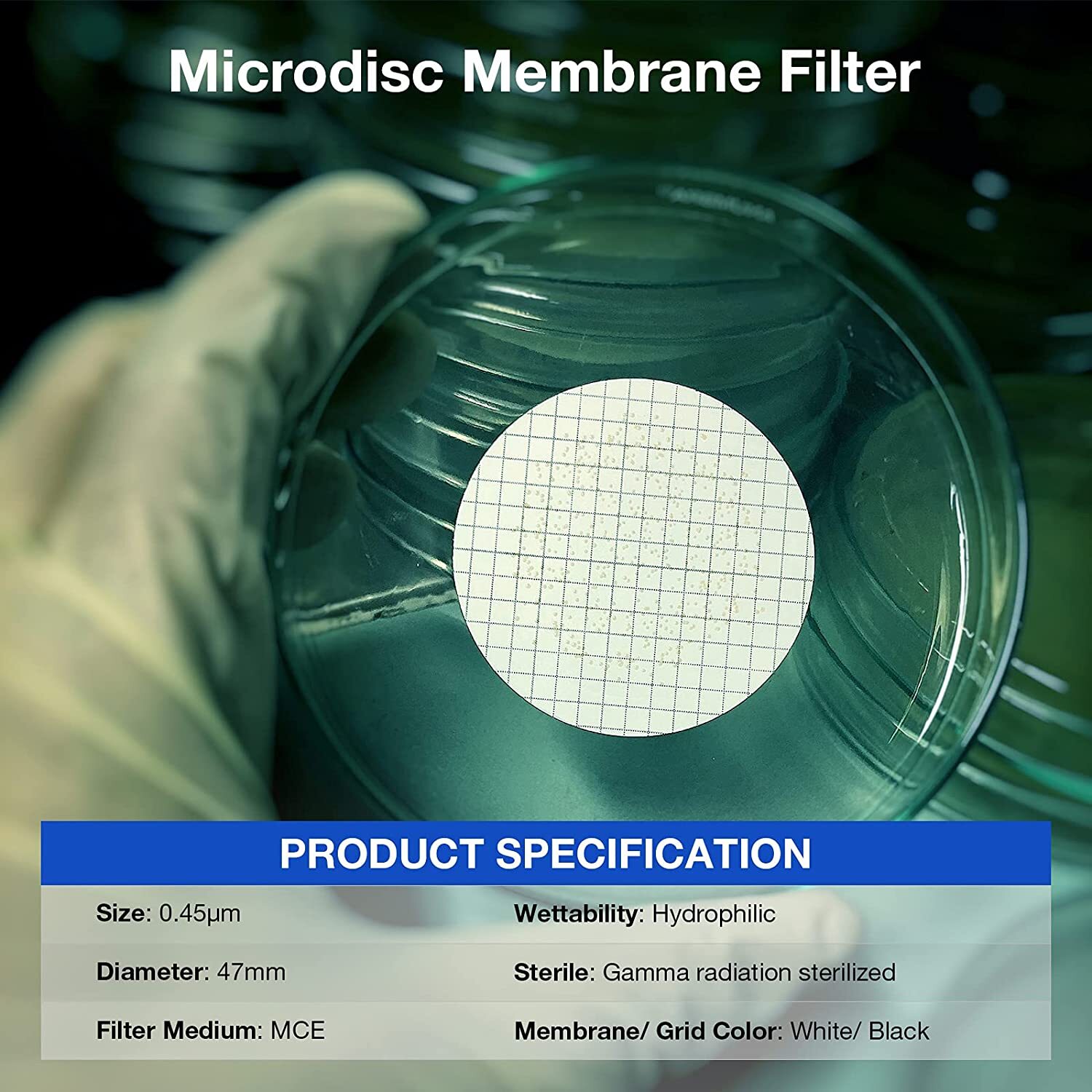 Simpure MCE Gridded Membrane Filter 47mm 0.45μm Sterile Mix Cellulose Ester