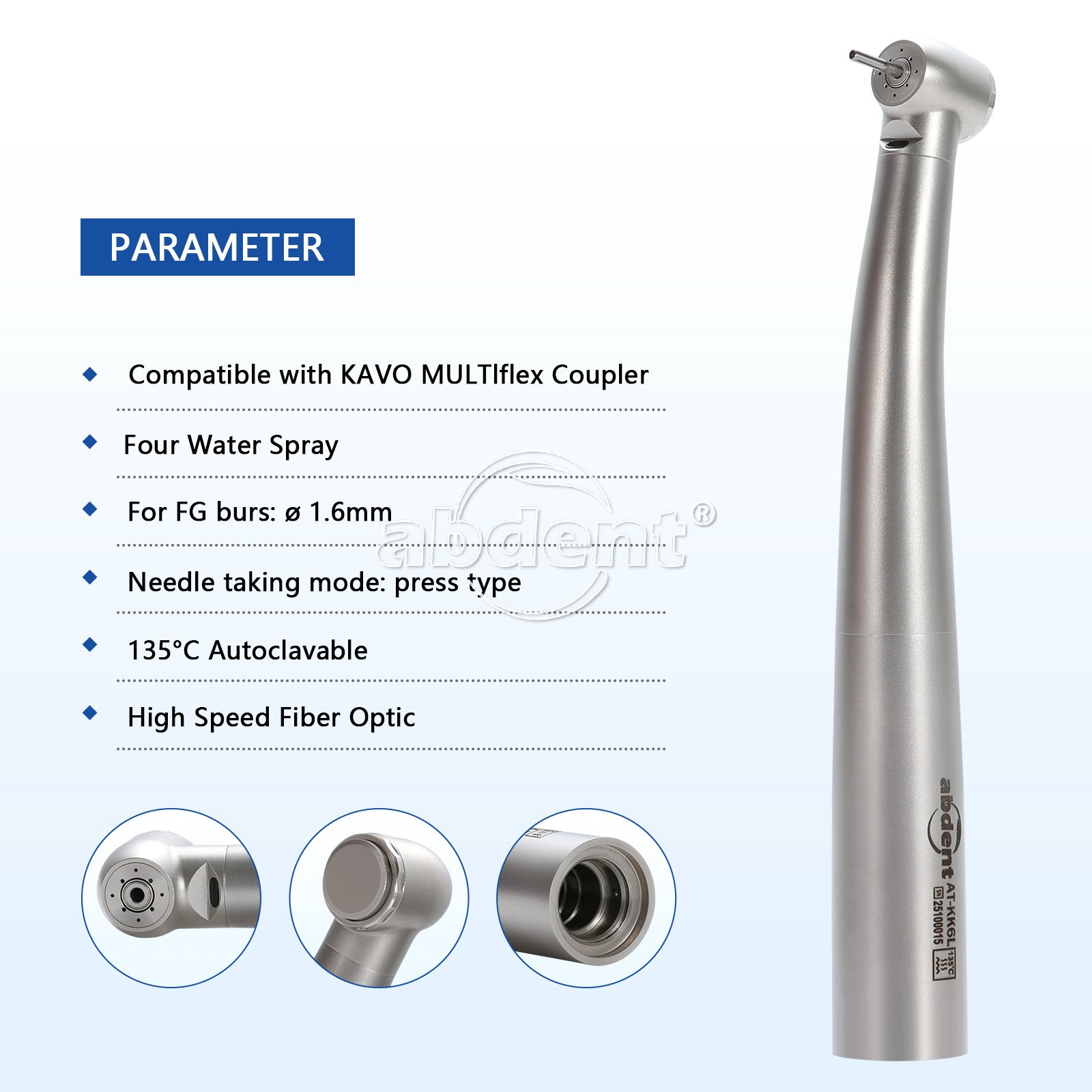 ABDENT Dental Fiber Optic LED Handpiece 4 Water Spray Fit KaV MULTIflex Coupling