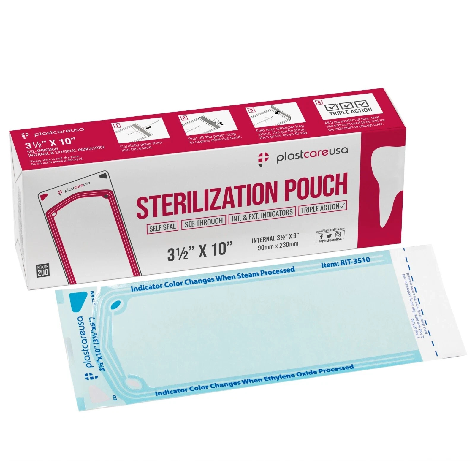 400 Self-Sealing Sterilization Pouch, 3.5″ x 10″, Paper/Blue Film 2Boxes