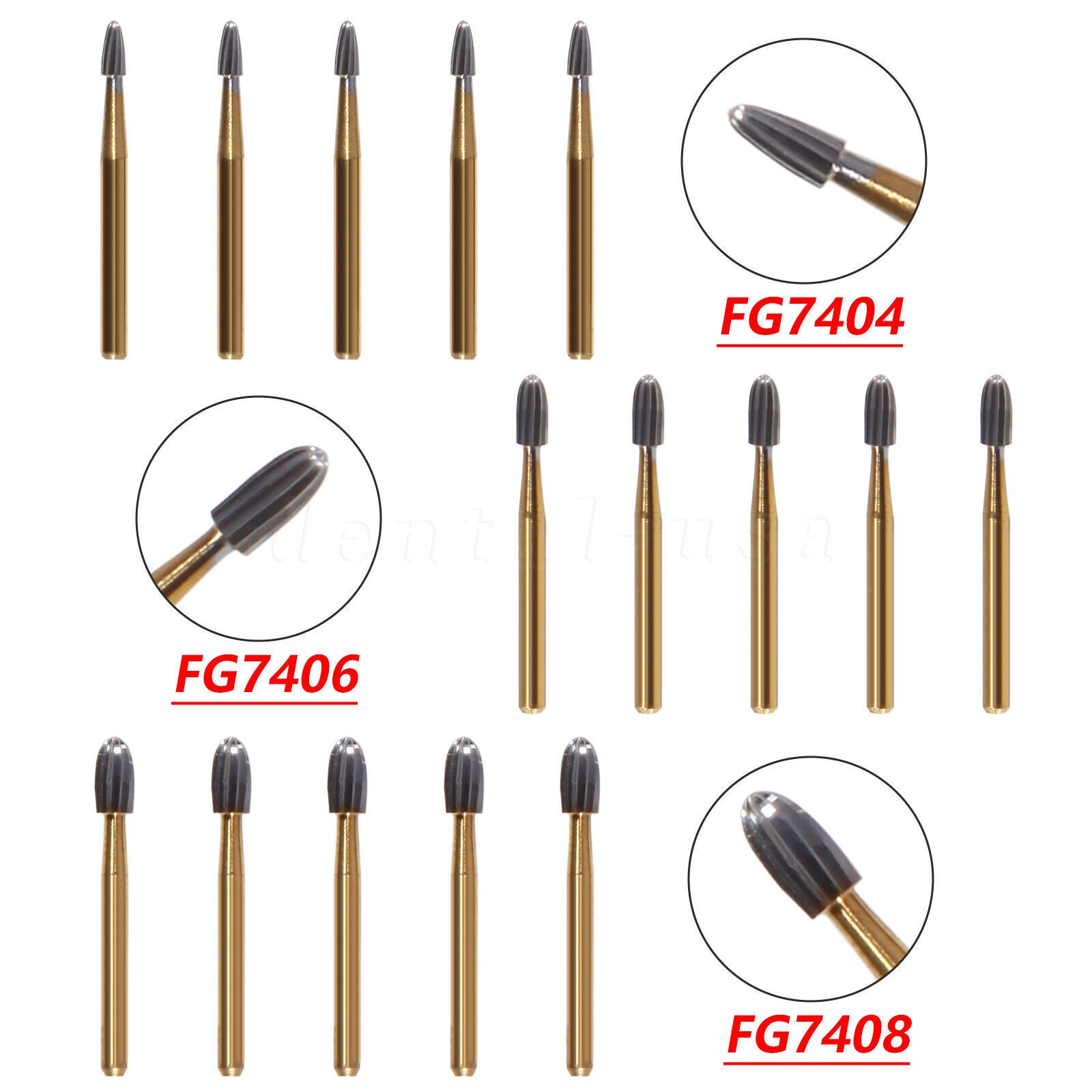 Dental Carbide Burs Trimming & Finishing Egg Football FG 7404 7406 7408