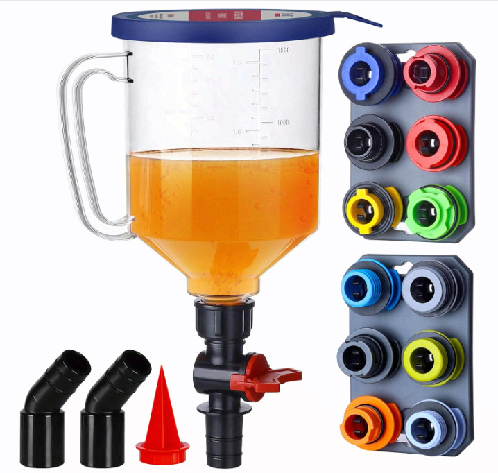 Spill-Proof Oil Funnel Kit w/ 12 Adapters, Magnetic Boards, Valve, Universal Fit