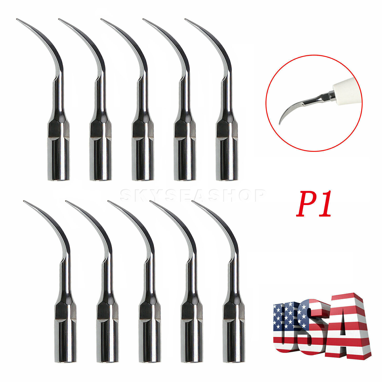 10*Dental Ultrasonic Scaler Perio Tips P1 Fit Woodpecker EMS/Cavitron Handpiece