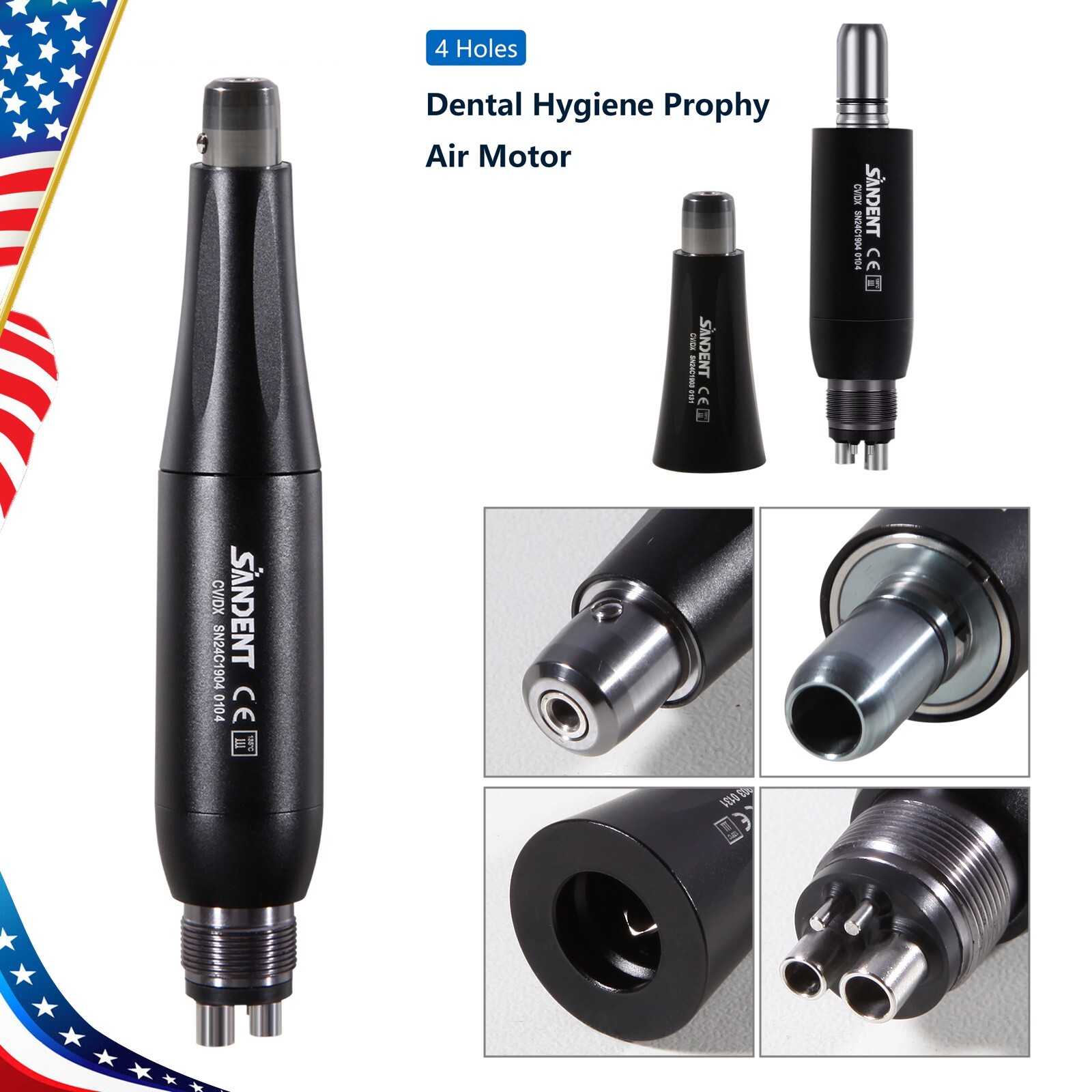 360° Swivel Dental Hygiene Prophy Handpiece Air Motor 4Holes 4:1 Nose Cone 135°C