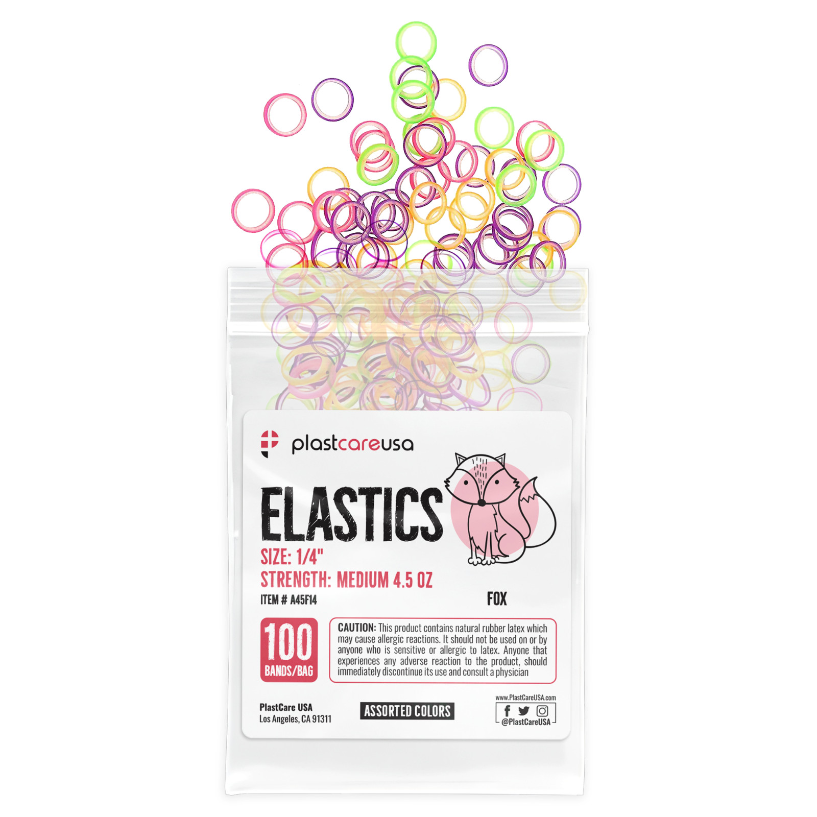 100 Assorted Color Medium 4.5 Oz 1/4″ Fox Latex Elastic Rubber Bands Braces
