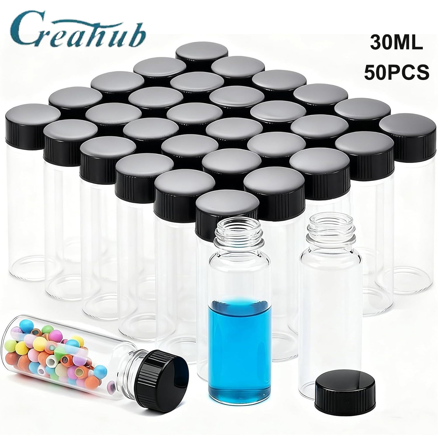 30ml Clear Glass Vials 50PCS Leak-Proof with Screw Caps Ideal for Sample Storage