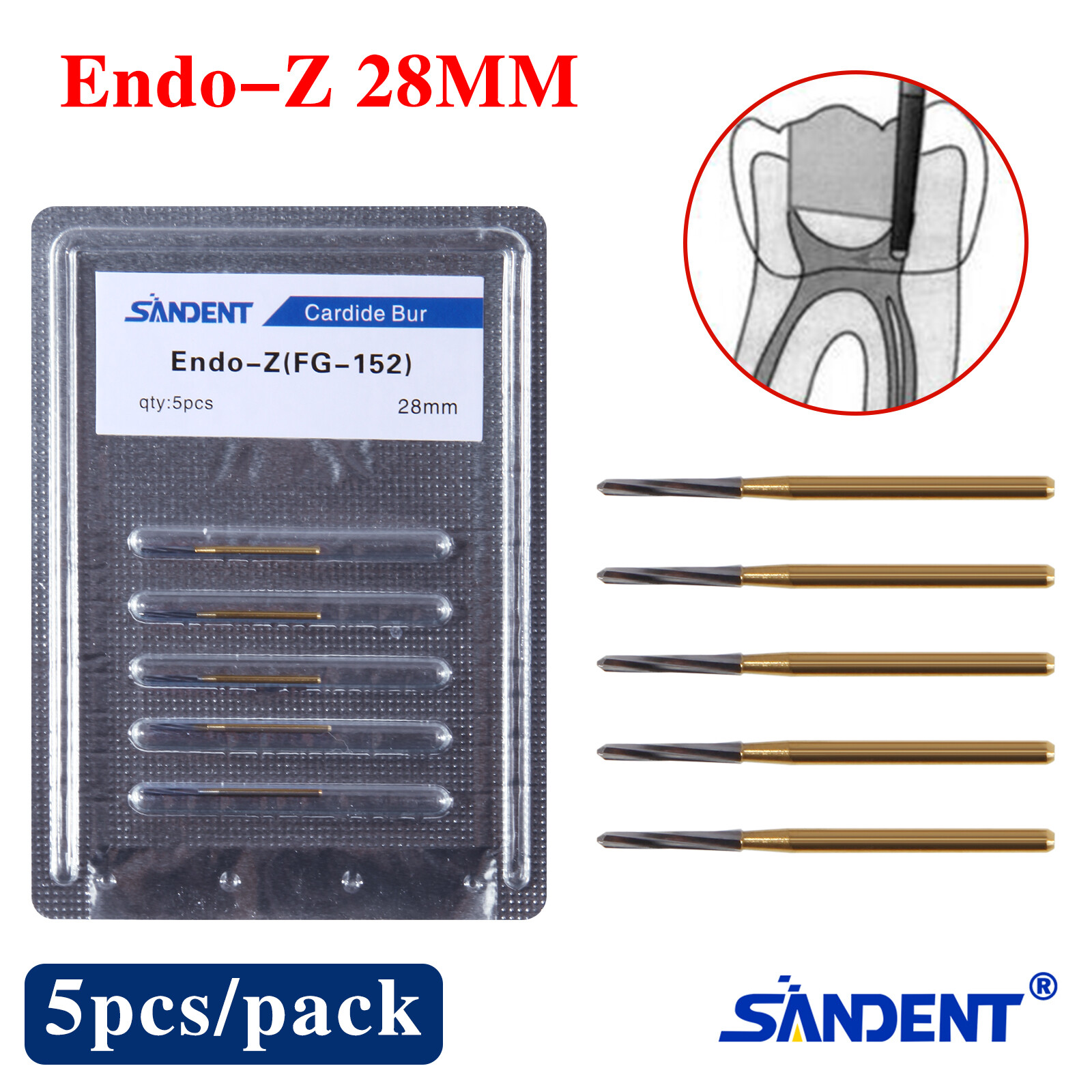Dental Endo-Z Bur Carbide Tungsten Surgical Cutter Drill Burr 1.0*28mm 5pcs/pack