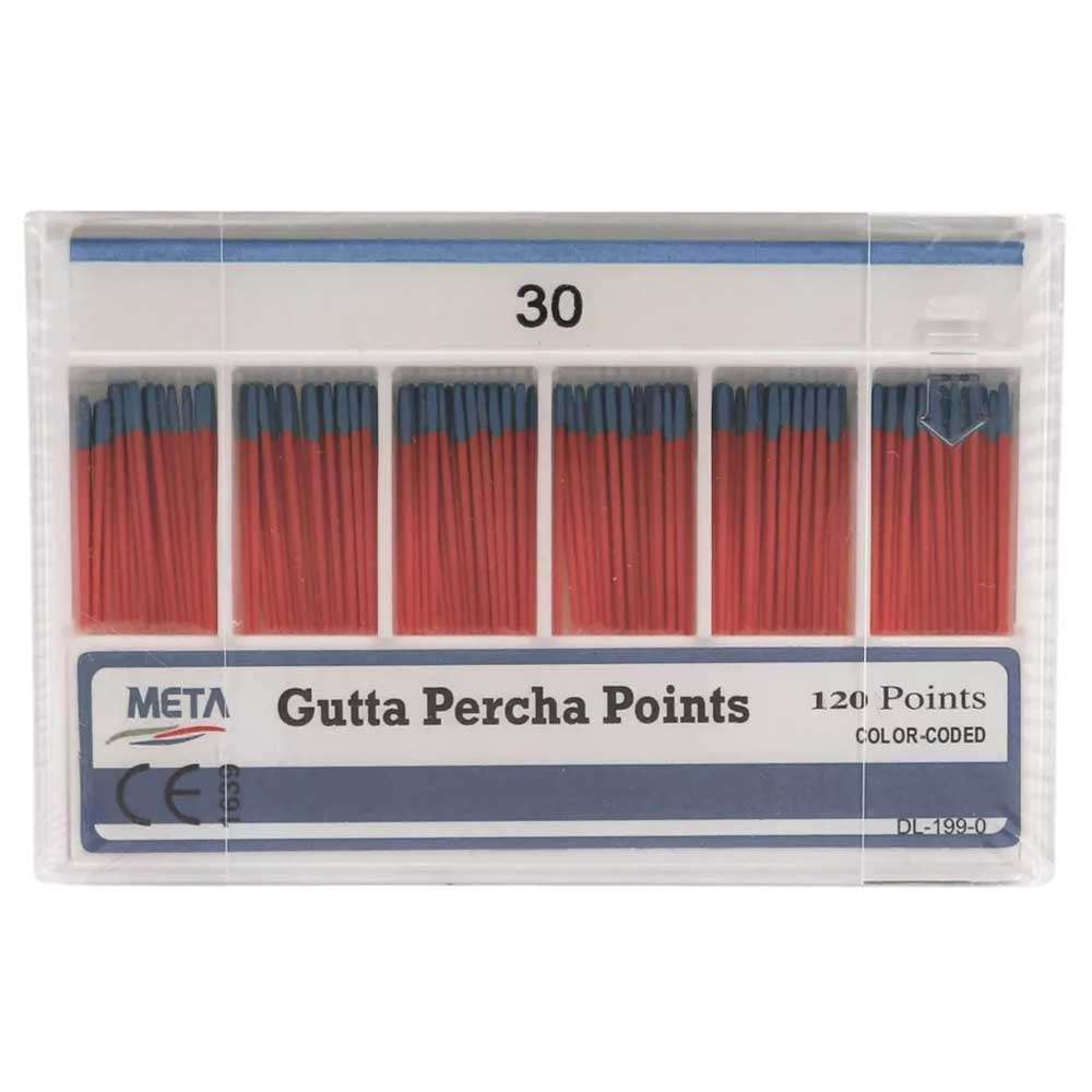 Meta Gutta Percha Points #30, Taper 0.02, Color Coded, Spill-Proof Box