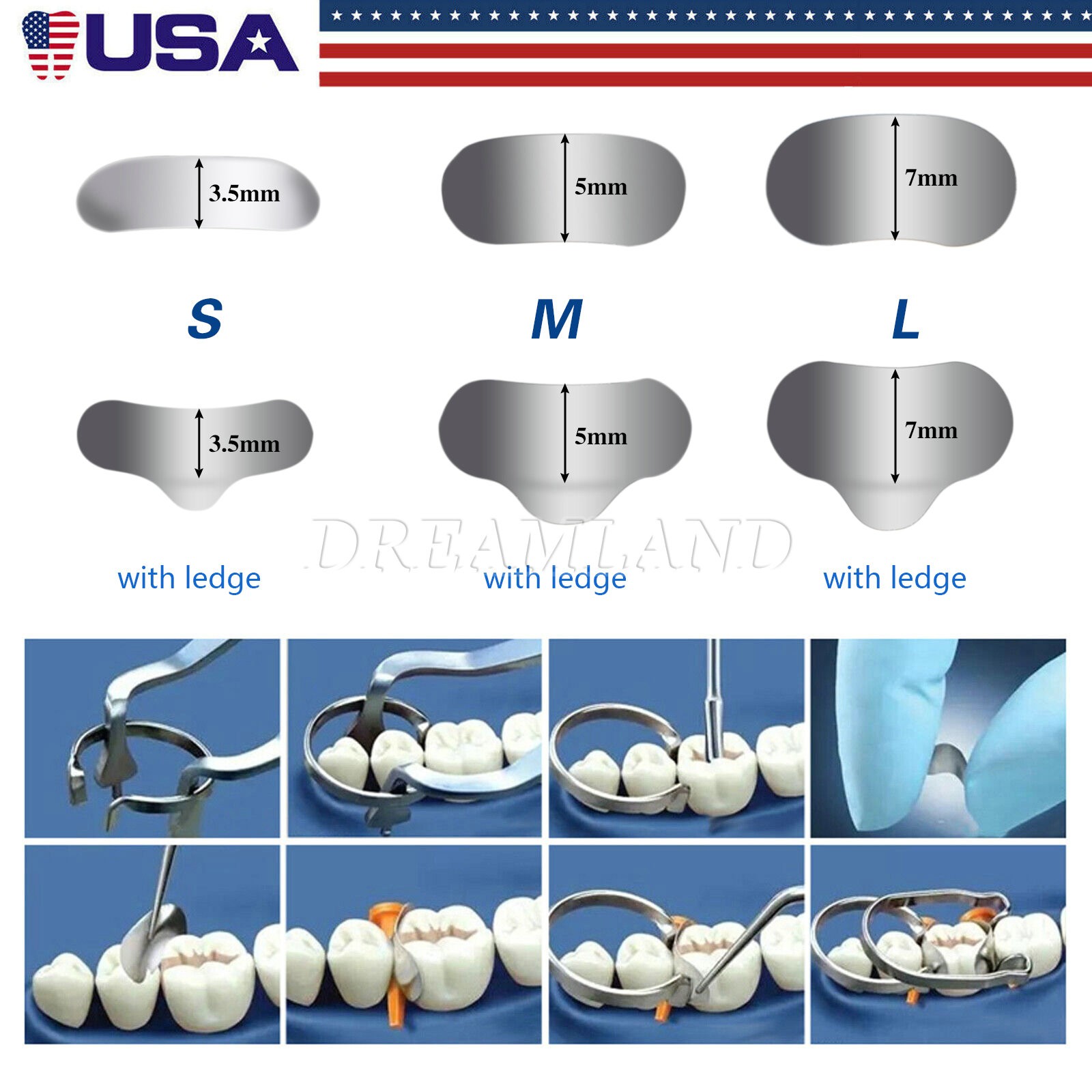 50Pcs Dental Metal Matrices Matrix Band Sectional Contoured Refill S/M/L 35μm