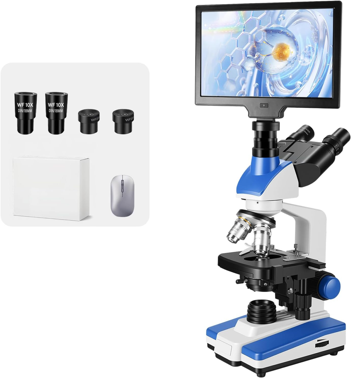 Lab Compound Trinocular Microscopes 40X-2500X Magnification With10 Inch LCD,6MP