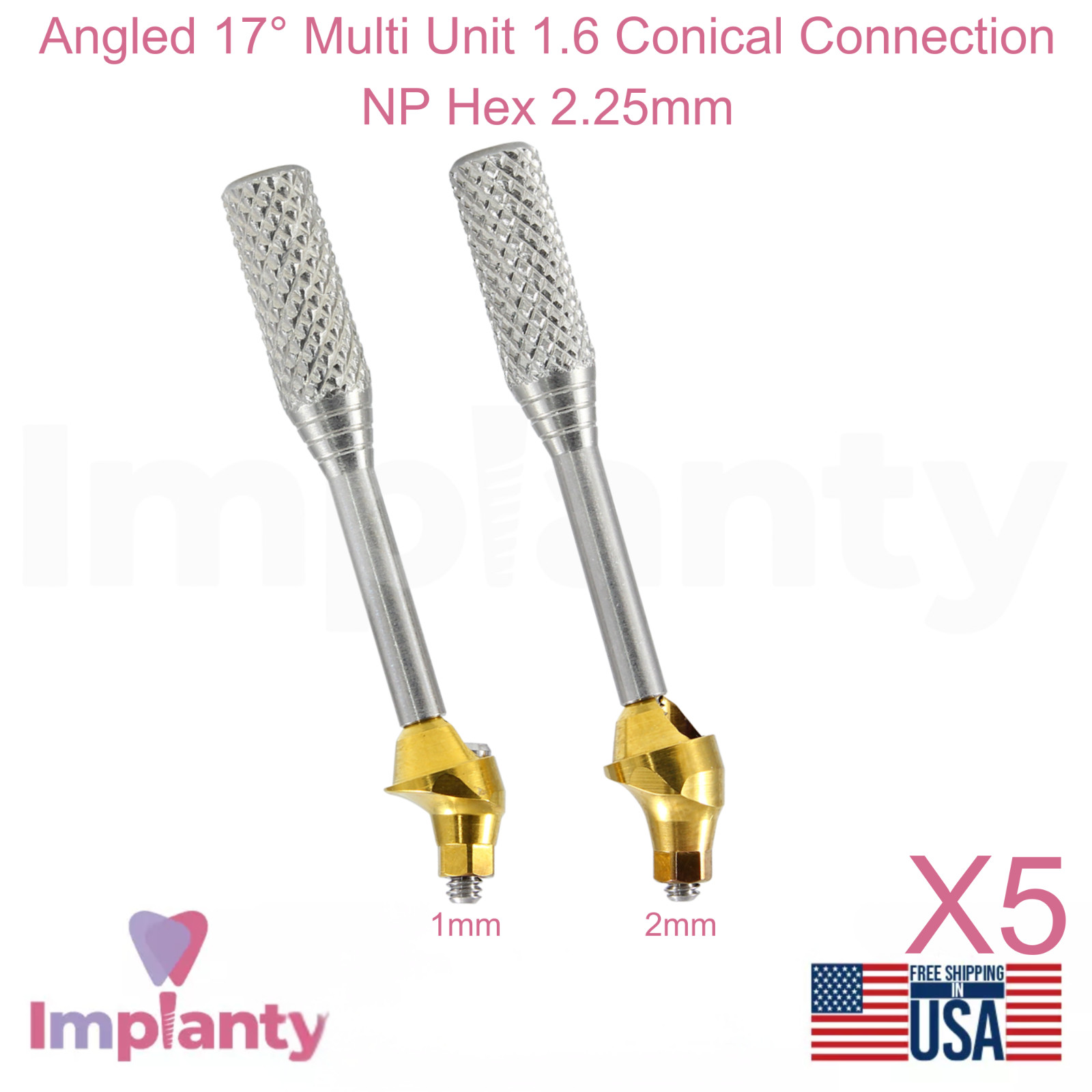 5x Angled 17° Multi Unit 1.6 Conical Connection NP Hex 2.25mm Dental Tool
