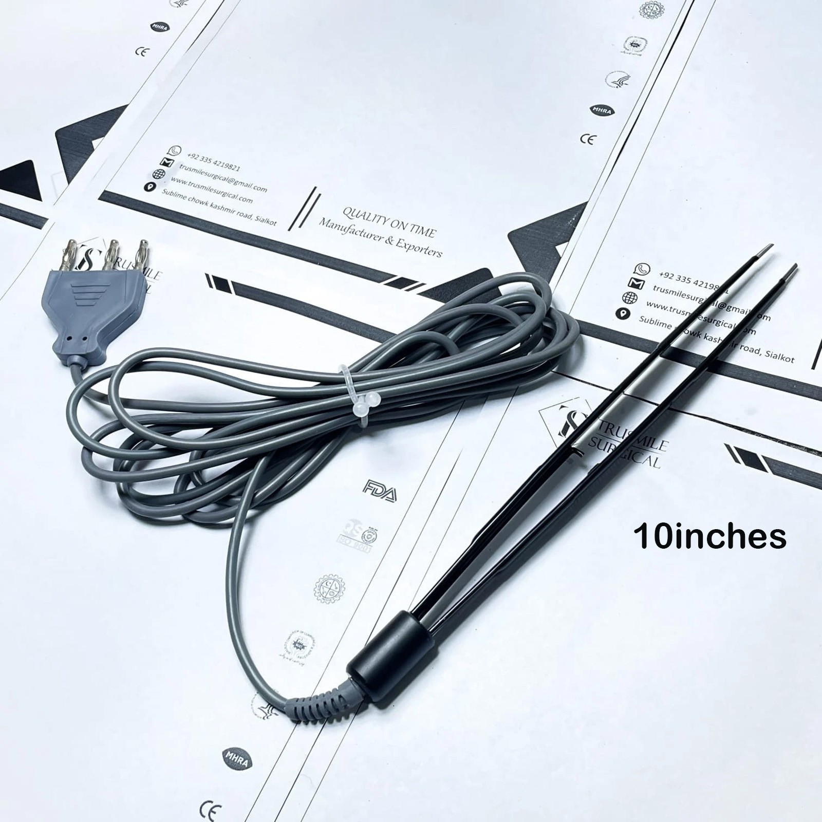 Tebbetts Hand-Activated Monopolar Insulated Forceps 10″ Serrated Jaws w/ Cord