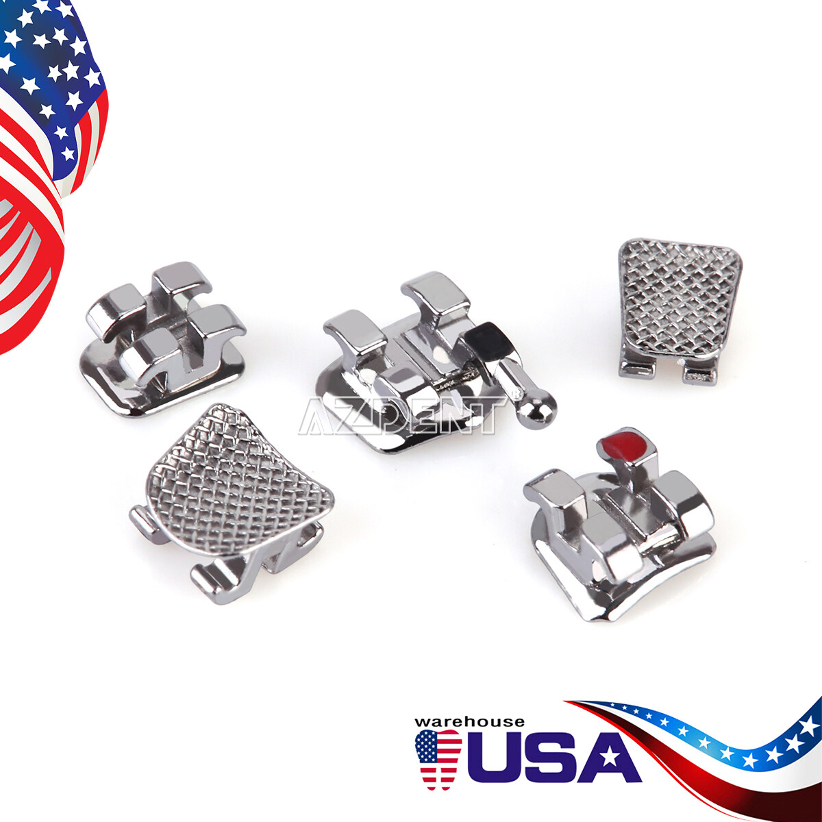 10 Packs AZDENT Dental Ortho Brackets Braces Metal Mini MBT/Roth.022 Hooks 345
