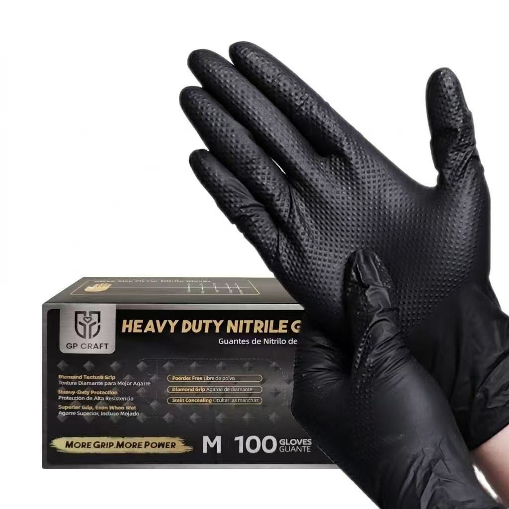800-Count Heavy-Duty 8 Mil Black Nitrile Gloves | Textured Industrial Bulk Lot