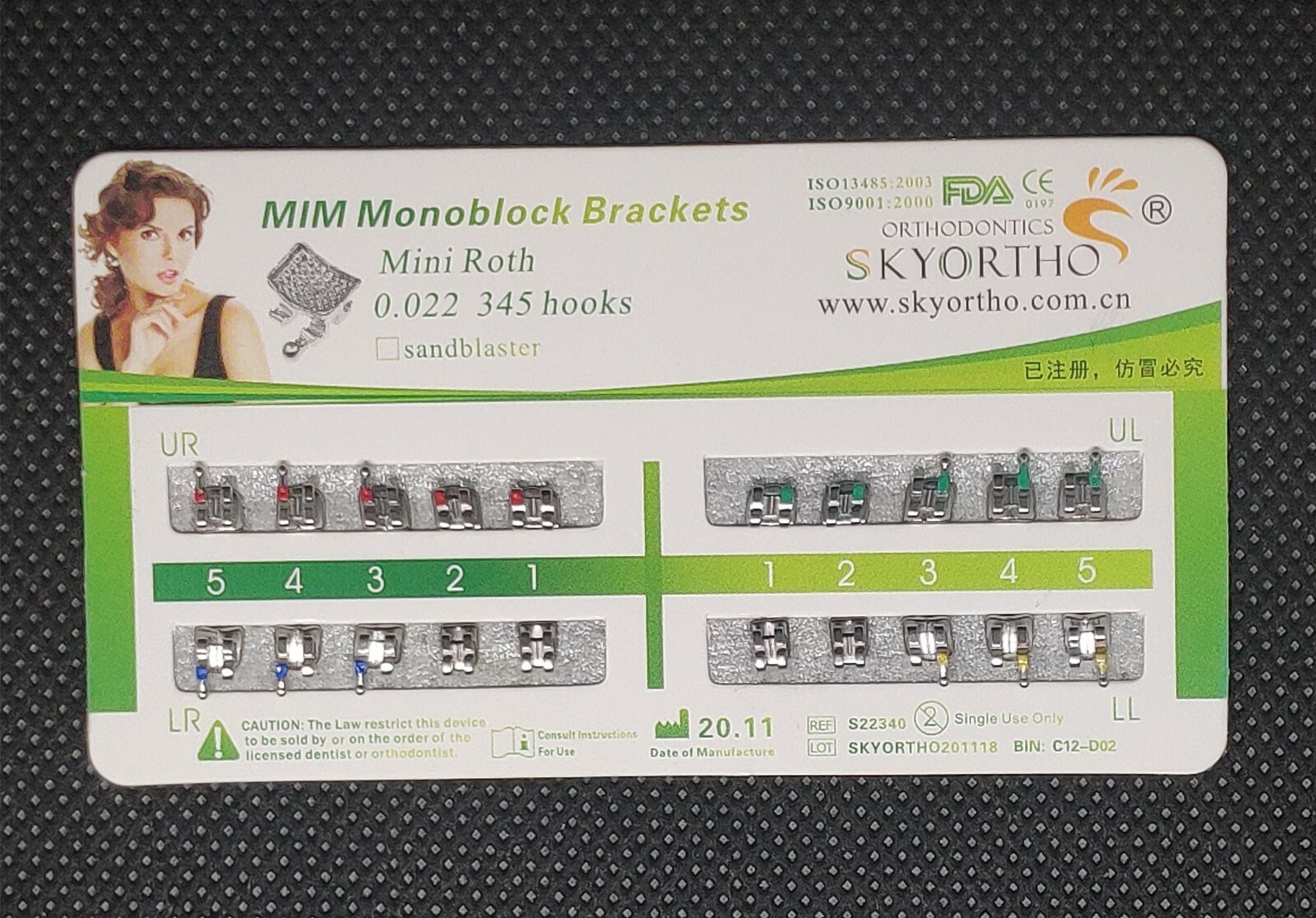 10Sets Dental Orthodontic Metal Brackets Mini Roth/MBT/Edgewise 022 345/no Hooks