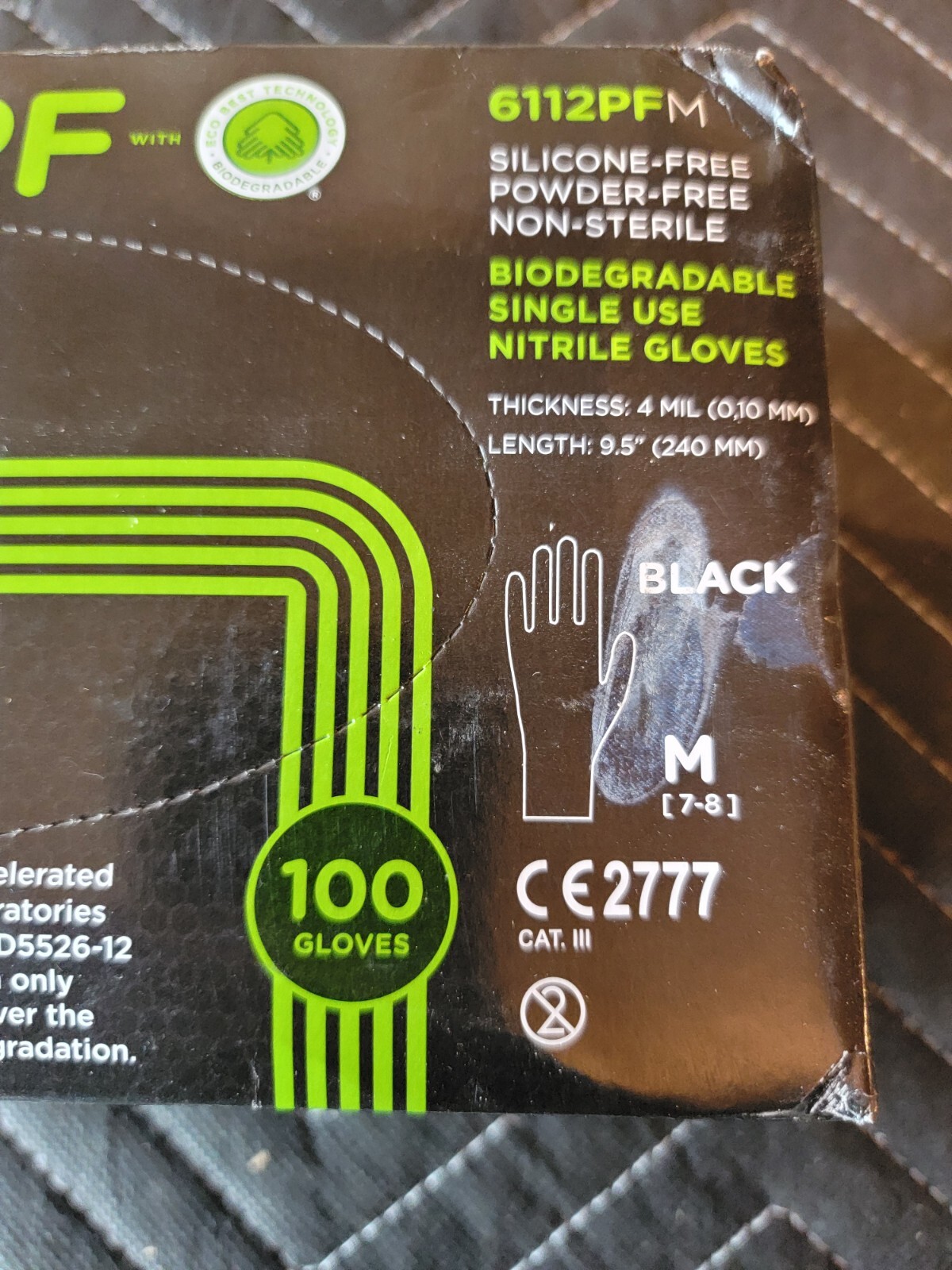 SHOWA 6112PF M Disposable Gloves,Nitrile,M,Black,PK100
