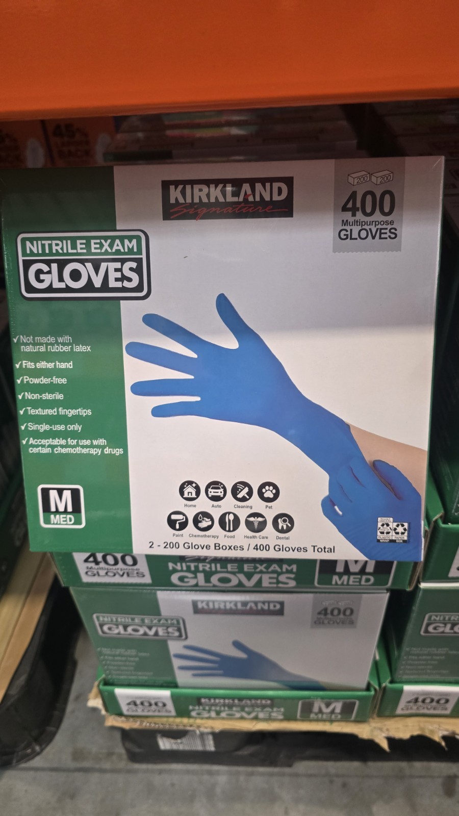 Kirkland Signature. Nitrile Exam Gloves, Medium. 400 Count