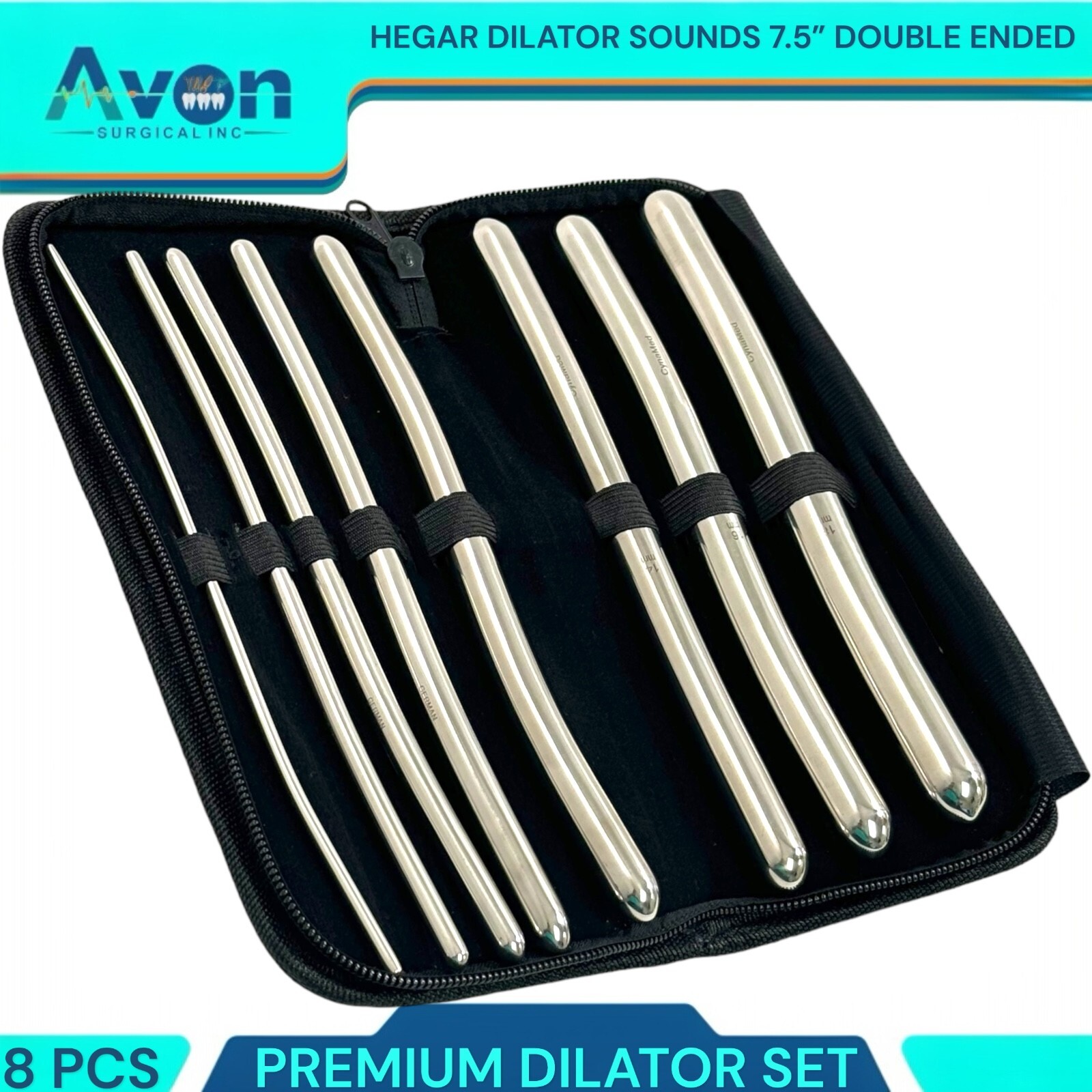 NEW 8 HEGAR DILATOR SOUNDS SET 7.5″GYNO SURGICAL INSTRUMENTS ( PREMIUM GRADE )