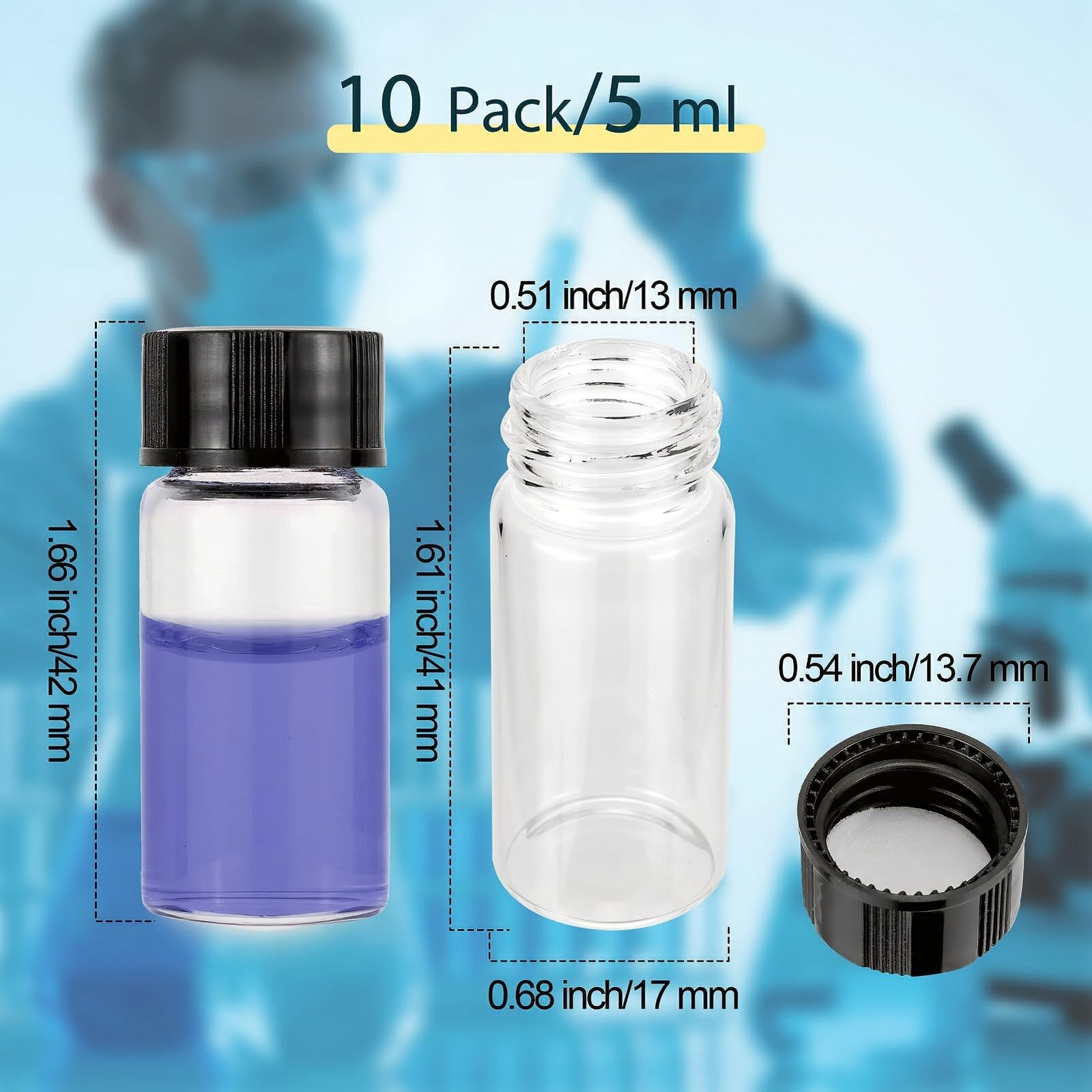 10Pcs 5ml Small Clear Glass Lab Sample Vials with Black Screw Caps