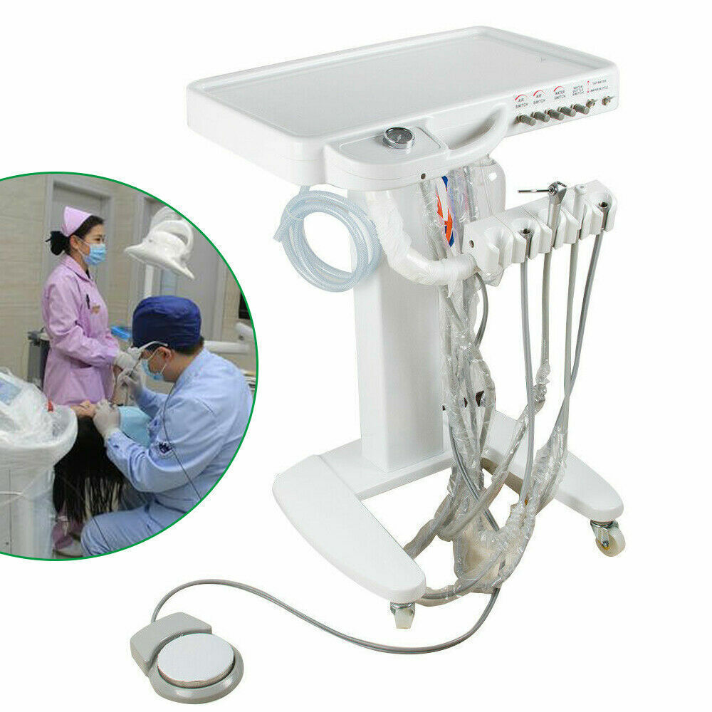 Portable Mobile Dental Delivery Unit System Cart Treatment Compressor 4-Hole