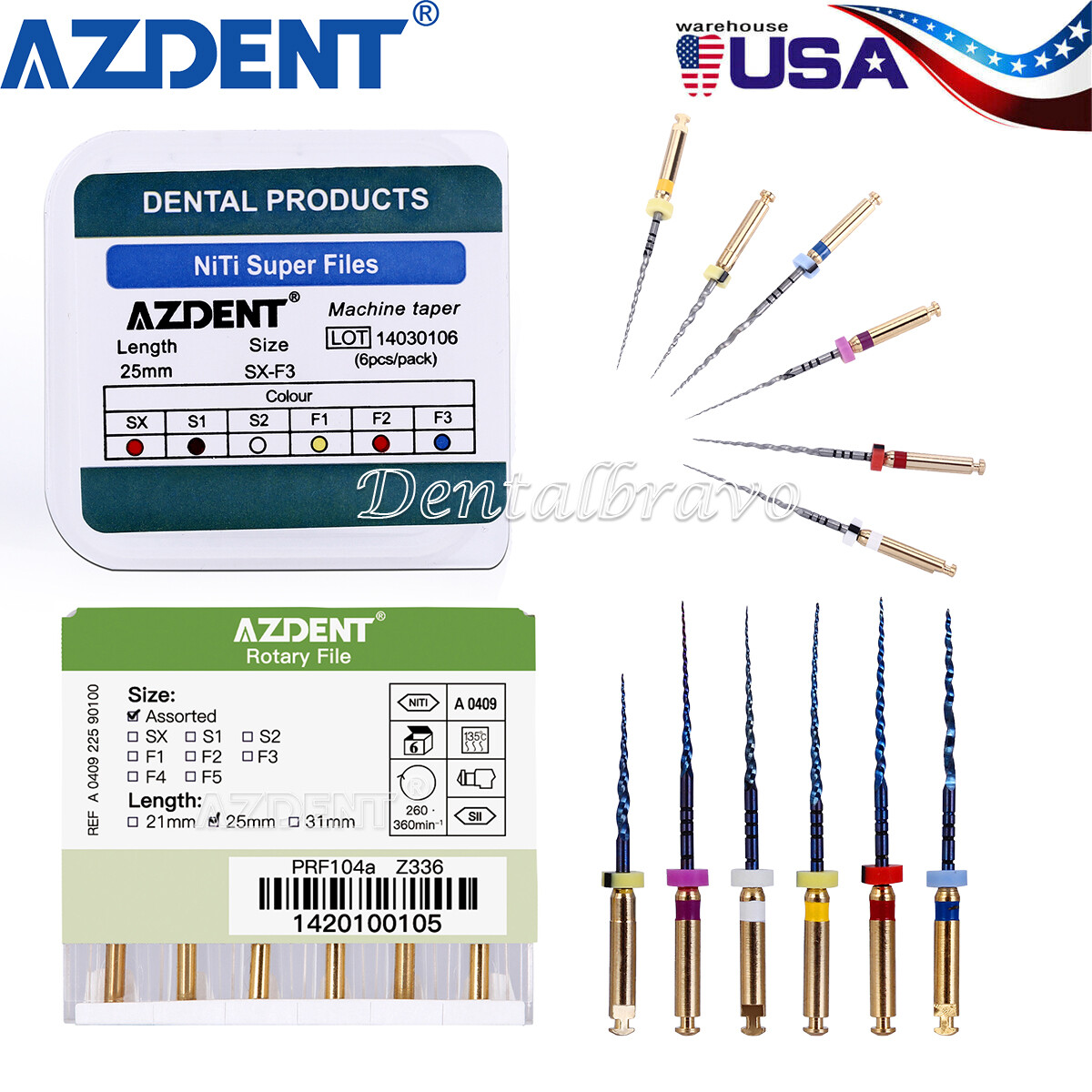 AZDENT Dental Endo NiTi Super Rotary Files Root Canal Engine Use SX-F3 25mm