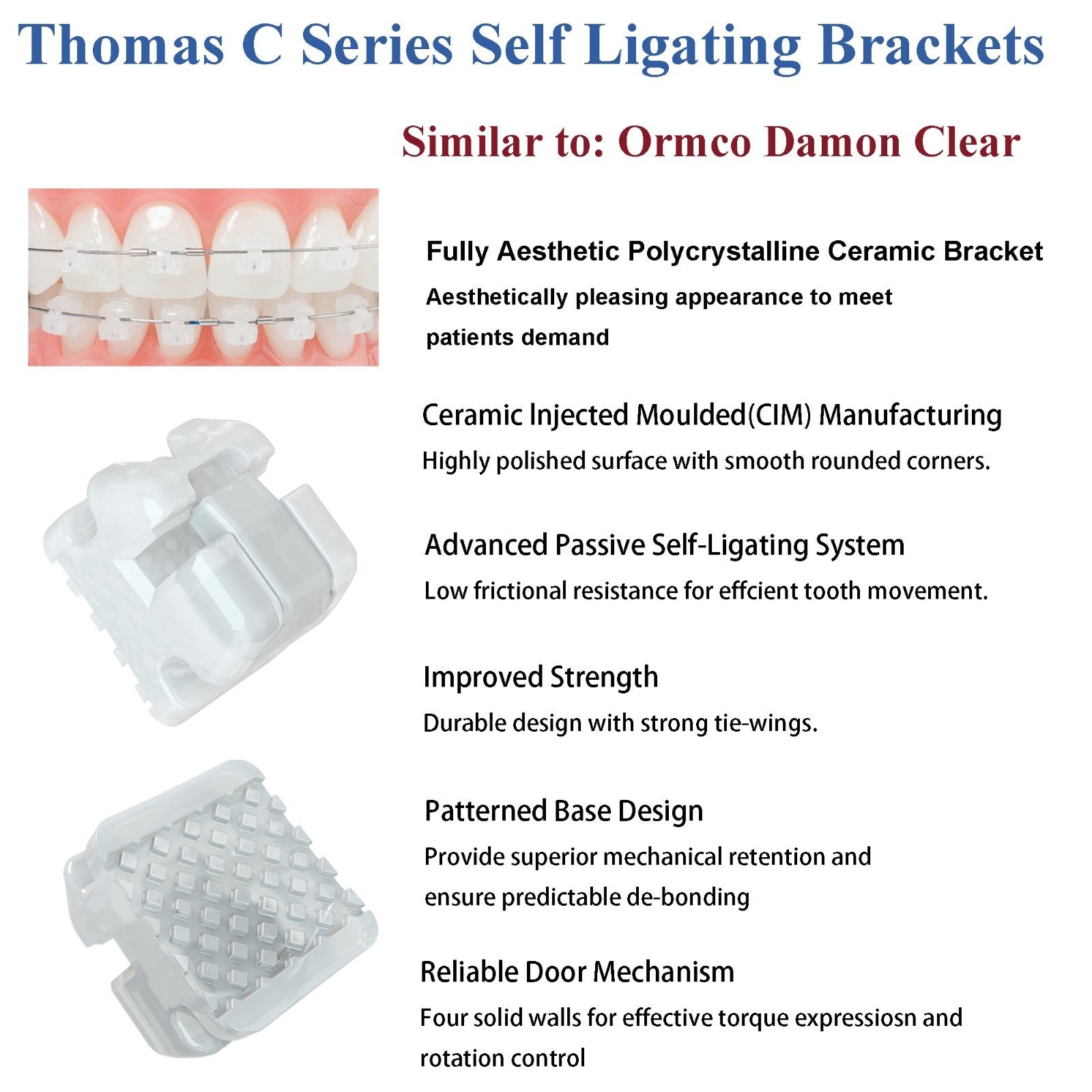 Orthodontic Self Ligating Brackets Metal Ceramic Roth MBT Damon Q Empower Clear