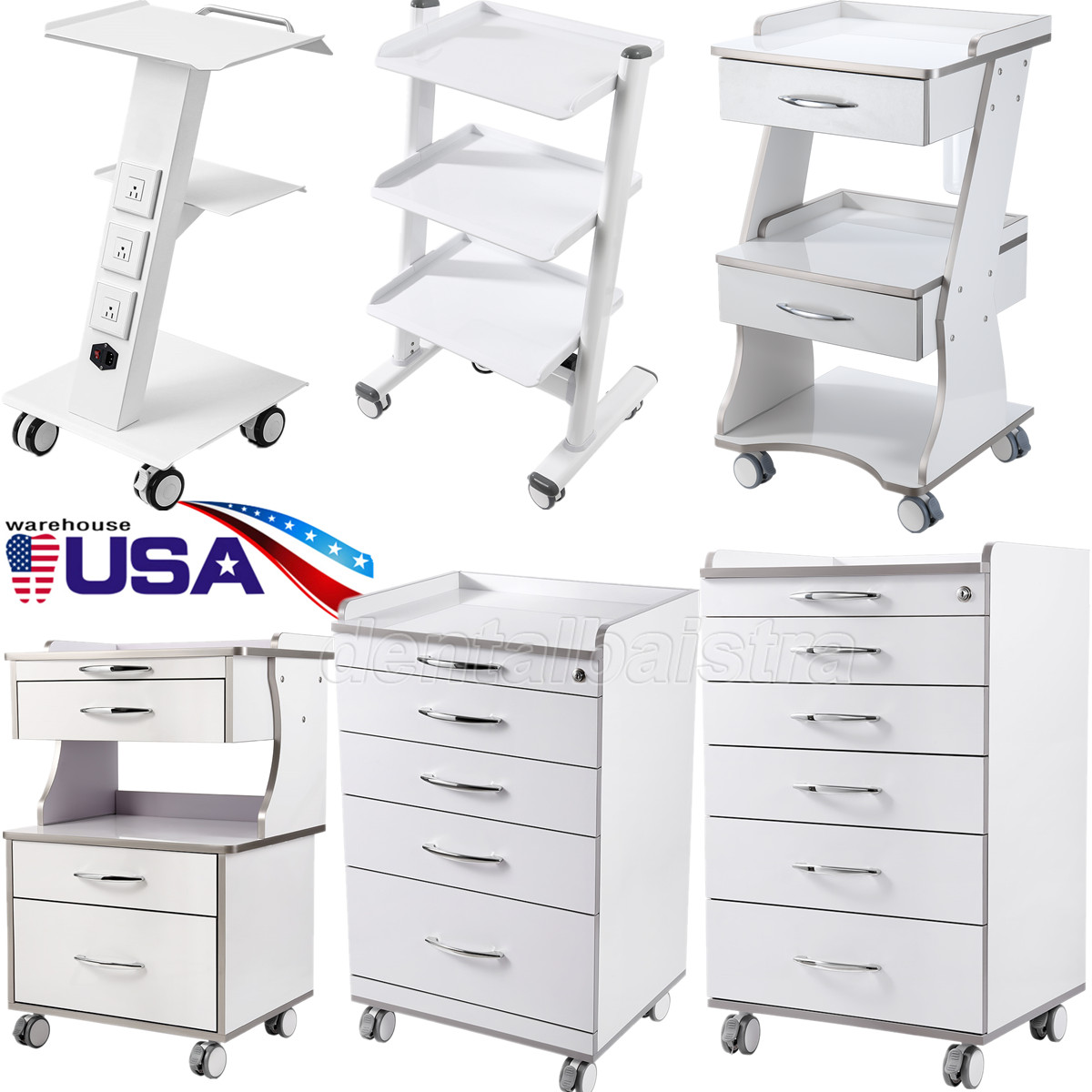 Three Layers Dental Medical Tool Cart / Mobile Cabinet Cart w/ Locking Drawers