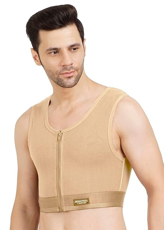Dermapress Gynecomastia Short Vest || MODERATE COMPRESSION || Front Zip and Hook