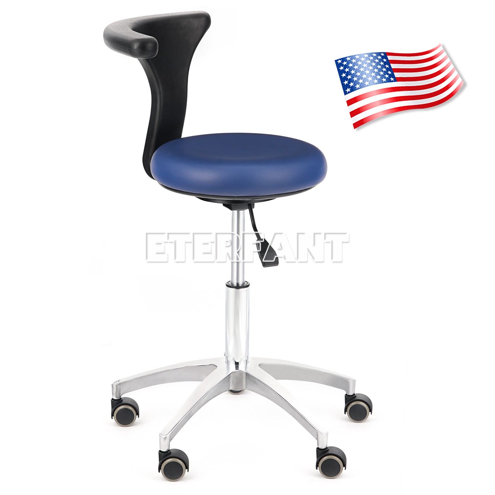 Adjustable Dental Doctor Assistant Stool Mobile Chair PU Leather Blue/Black