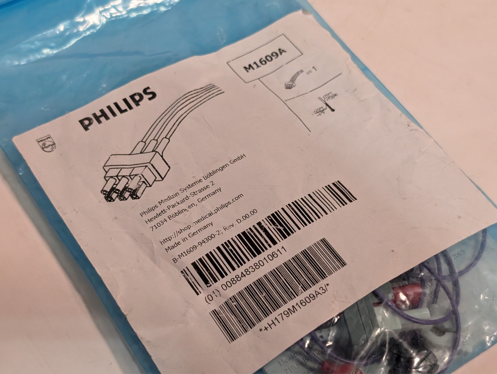 Philips M1609A ECG safety cable 3-lead grabber AAMI lead set as shown