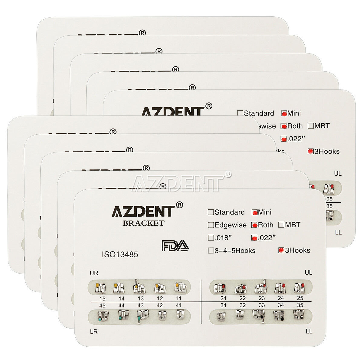 AZDENT Dental Orthodontic Bracket Braces Mini Roth Slot .022 Hooks 3-4-5