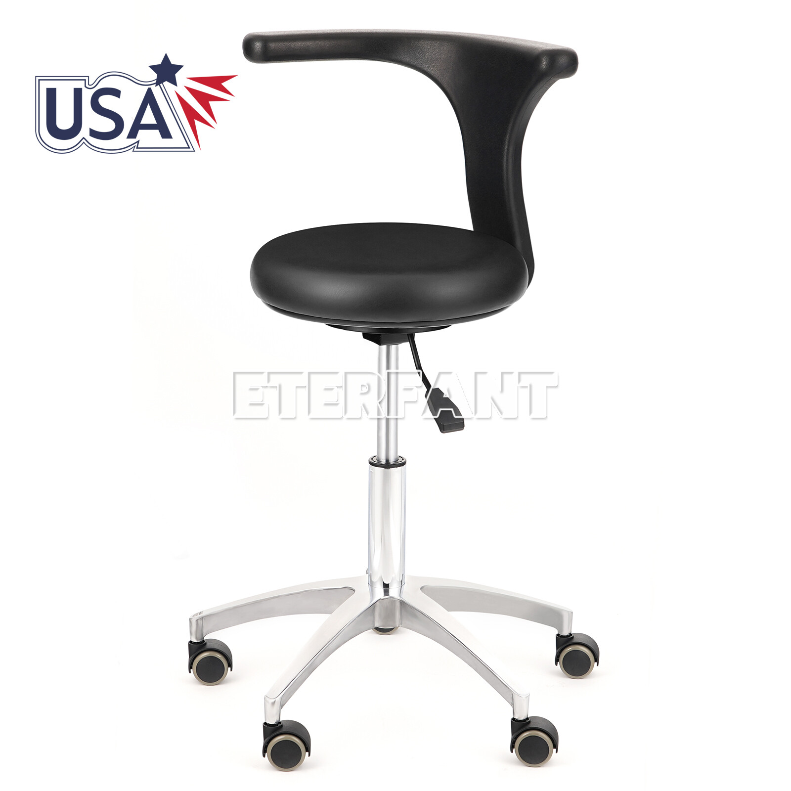 Adjustable Dental Doctor Assistant Stool Mobile Chair PU Leather Blue/Black
