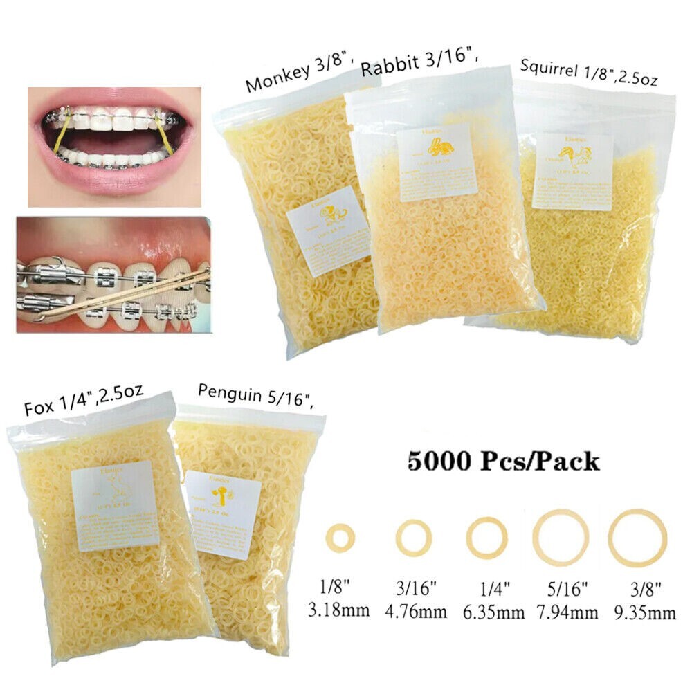 5000 Pcs Dental Orthodontic Rubber Bands Elastics Latex Braces 3.5/4.5/6.5 OZ